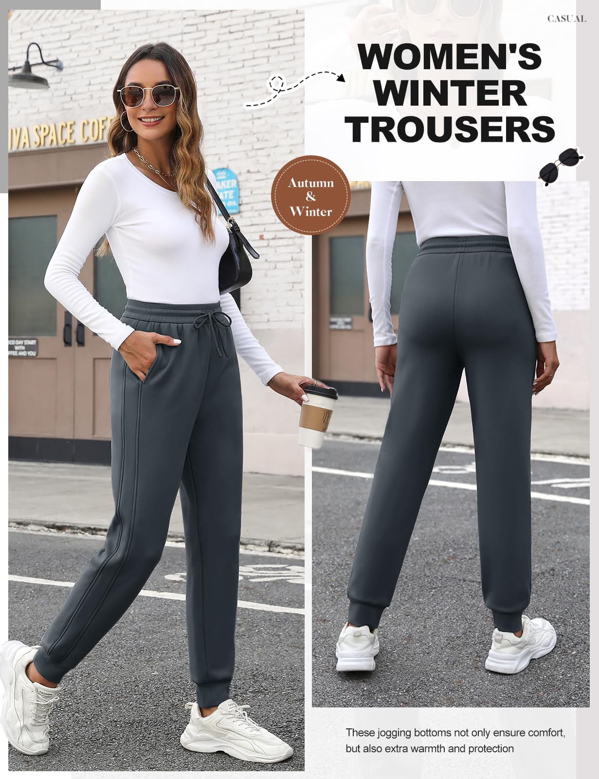 PASUDA Pantaloni Tuta Donna in Pile Invernali Sherpa Foderati Pantaloni da Jogging Donna Caldi Elastico Vita Alta Pantaloni Casual Pantaloni Sportivi da Jogger con Coulisse e Tasche