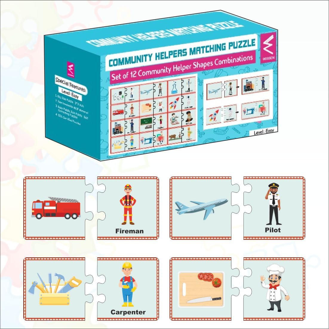 WISSEN Preschool Wooden Community Helper Matching Puzzle for Kids Early Learning | Set of 12 Educational Puzzles for Developing Hand Eye Concentration and Motor Skills with Self-Correcting Puzzles (B0BN46WPP2) Amazon Price History, Amazon Price Tracker