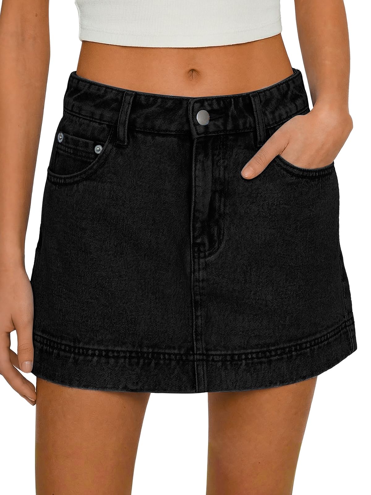 Tankaneo Womens Summer Mini Denim Skort High Waisted A-Line Stretchy Jean Skirts Trendy Casual Denim Shorts with Pockets