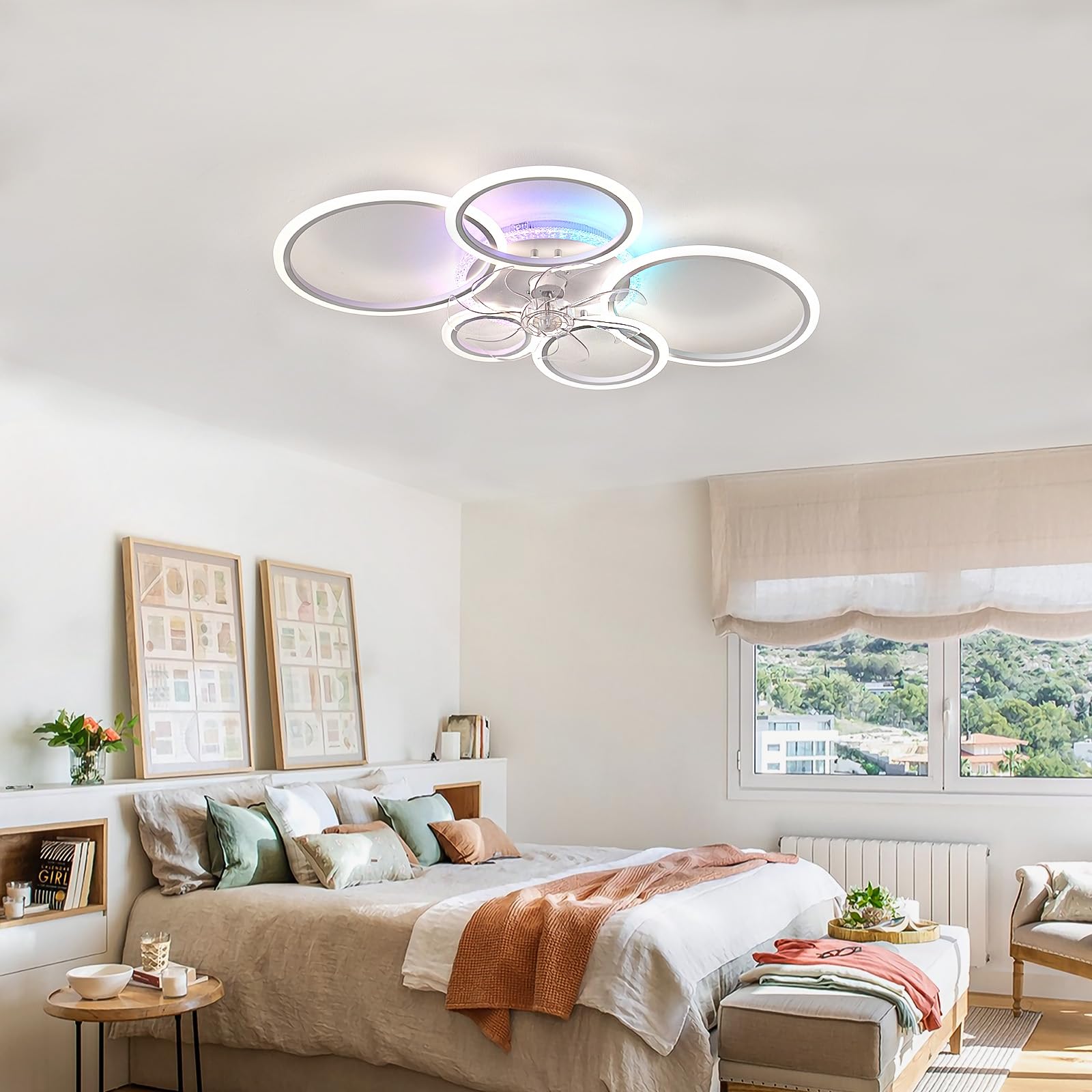 95cm Lamparas Ventilador De Techo RGB Regulable, Reversible Ceiling Fan with Light and Remote Control APP, Moderno Ventilador De Techo Con Luz 72w 6 Velocidad Para Salón Dormitorio-White