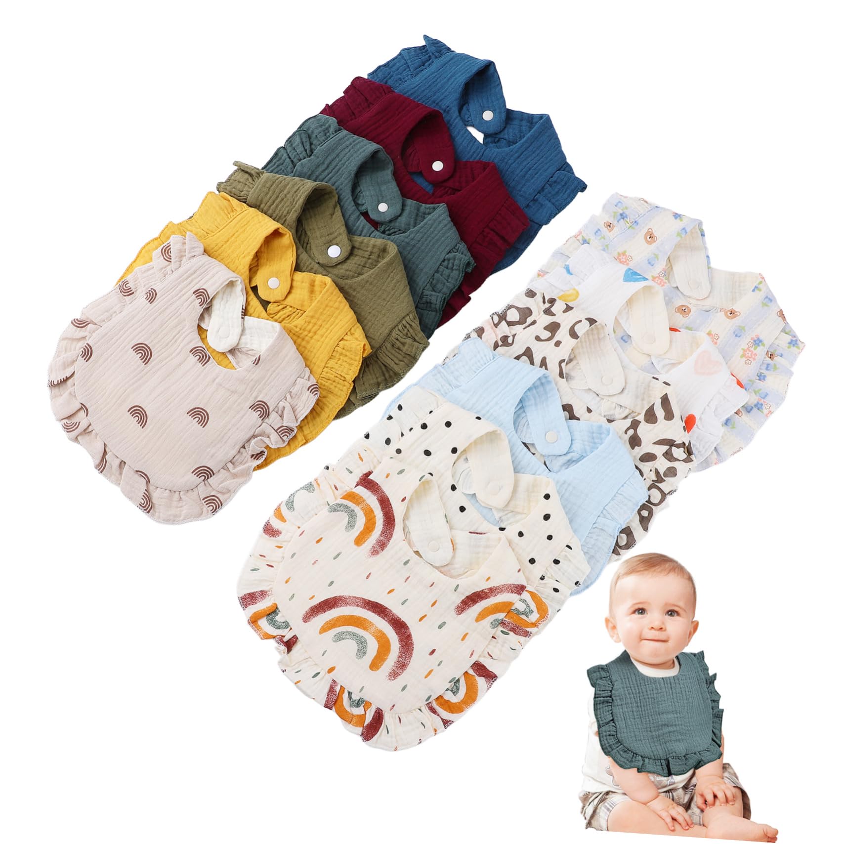 Beaupretty 12 Pièces Bavoirs Muslin pour Garçon Fille Lot de Bavoirs Unisexes Doux Absorbants pour Repas Salissures avec Designs pour Nouveaux Parents
