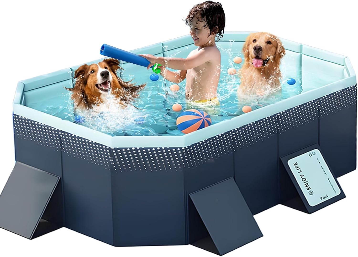 Foldable Swimming Pool with Sturdy Square Design Large 83" L 55" W 22" D Portable Kids & Pet Bathtub with Reinforced Sidewalls Easy Setup for Outdoor Backyard Garden