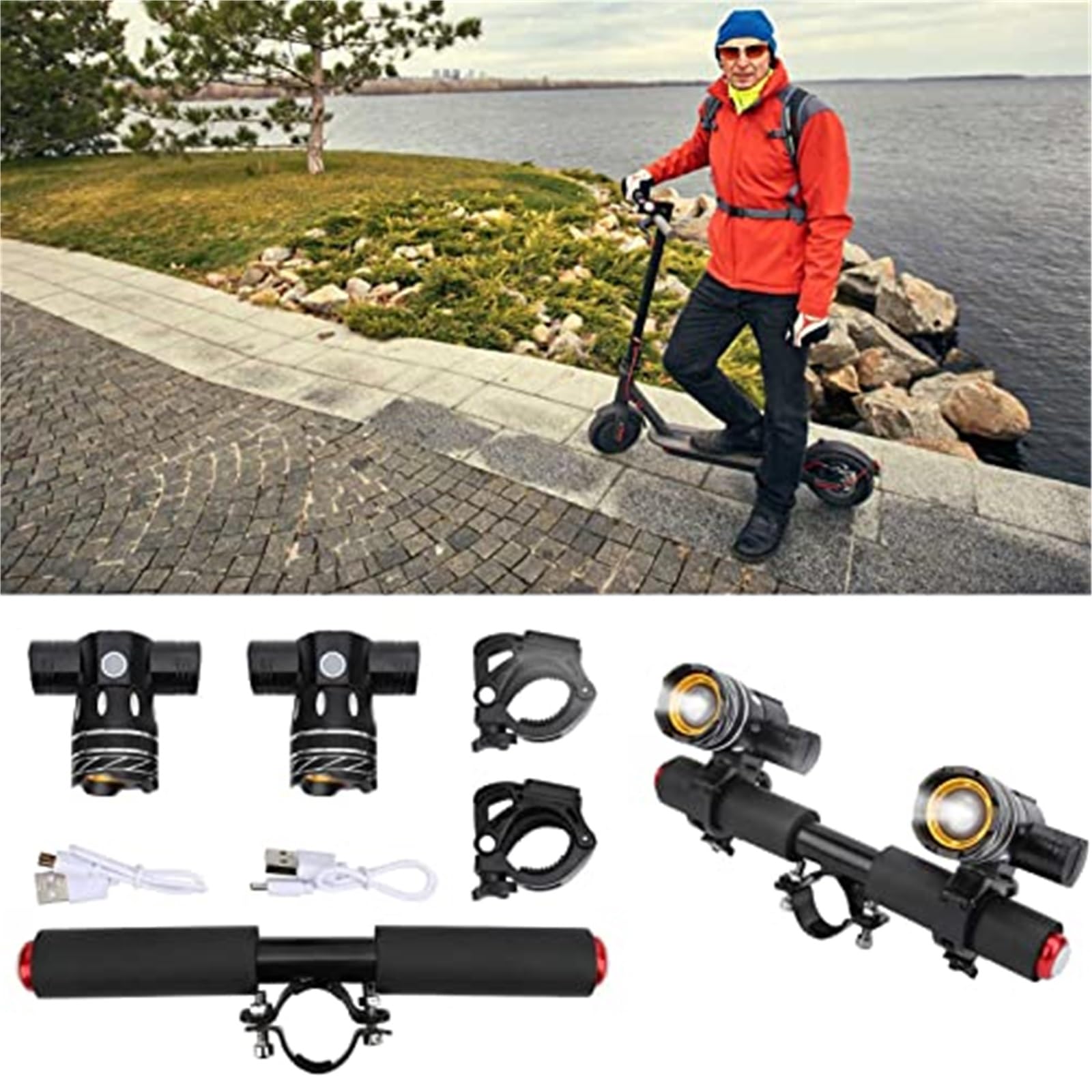 Feux Avant de Scooter électrique Phare de Scooter Phare LED Rechargeable, for Scooter électrique M365/Pro Feu Avant pour Scooter