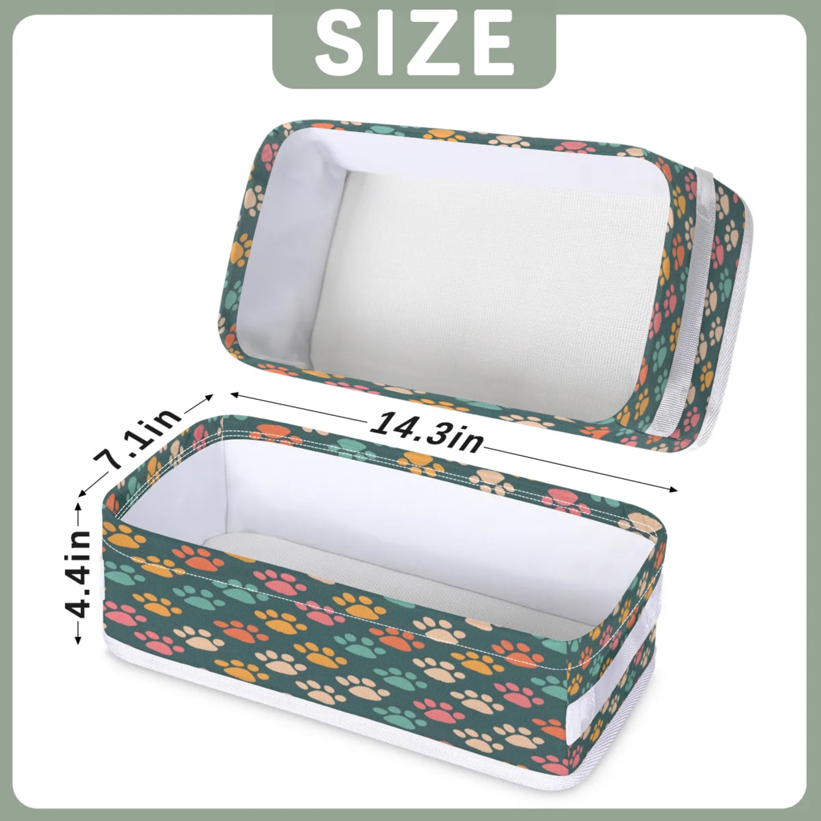 Tablerazzi Toilet Tank Topper Paper Basket with Handle, Dog Paws Bathroom Storage Basket for Organizing, Puppy Pawprint Animal Paw Small Fabric Storage Bins for Bathroom Decor