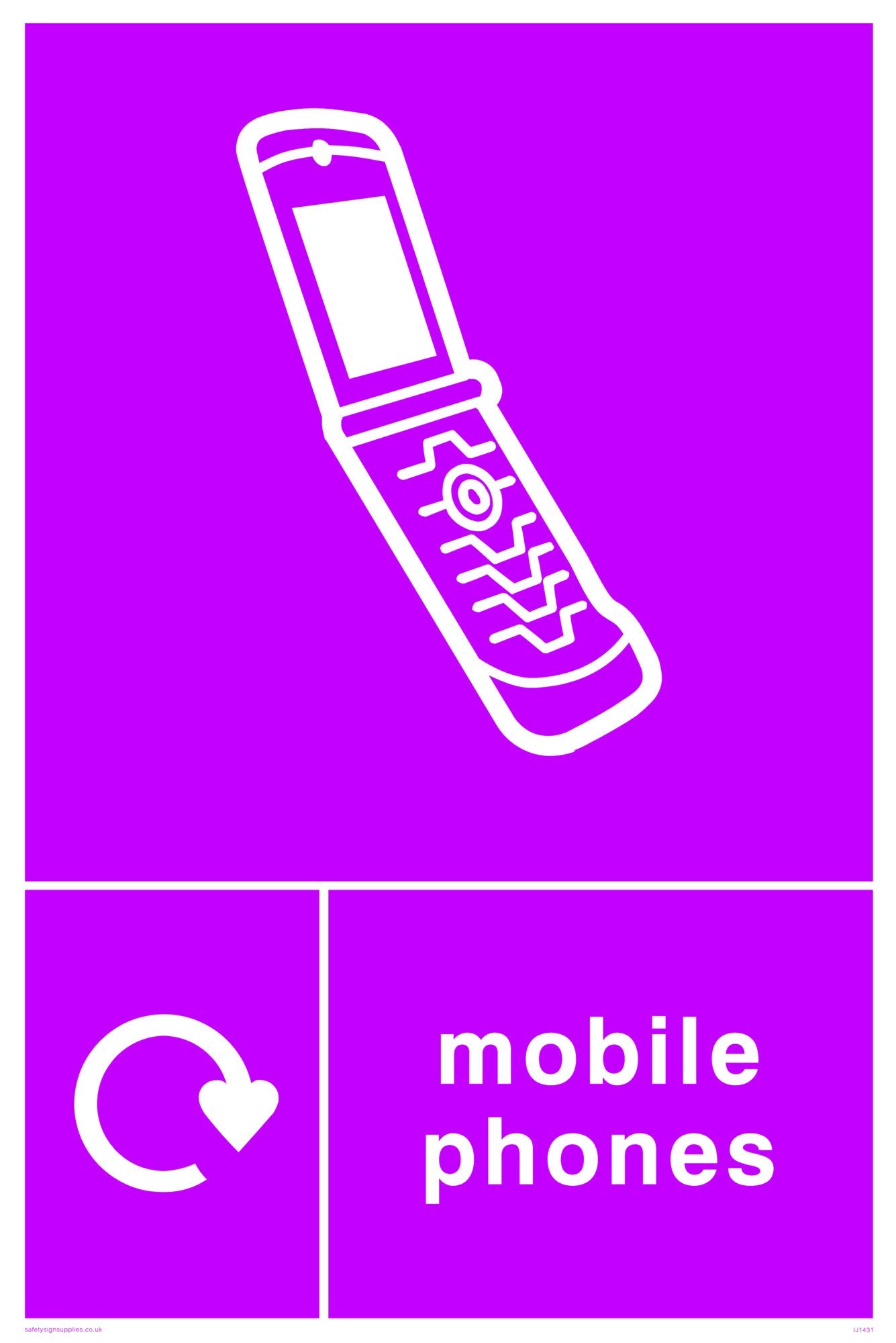 Viking Signs IJ1431-A4P-AC Recycling-Mobile Phones Sign, Aluminium Composite, 300 mm H x 200 mm W
