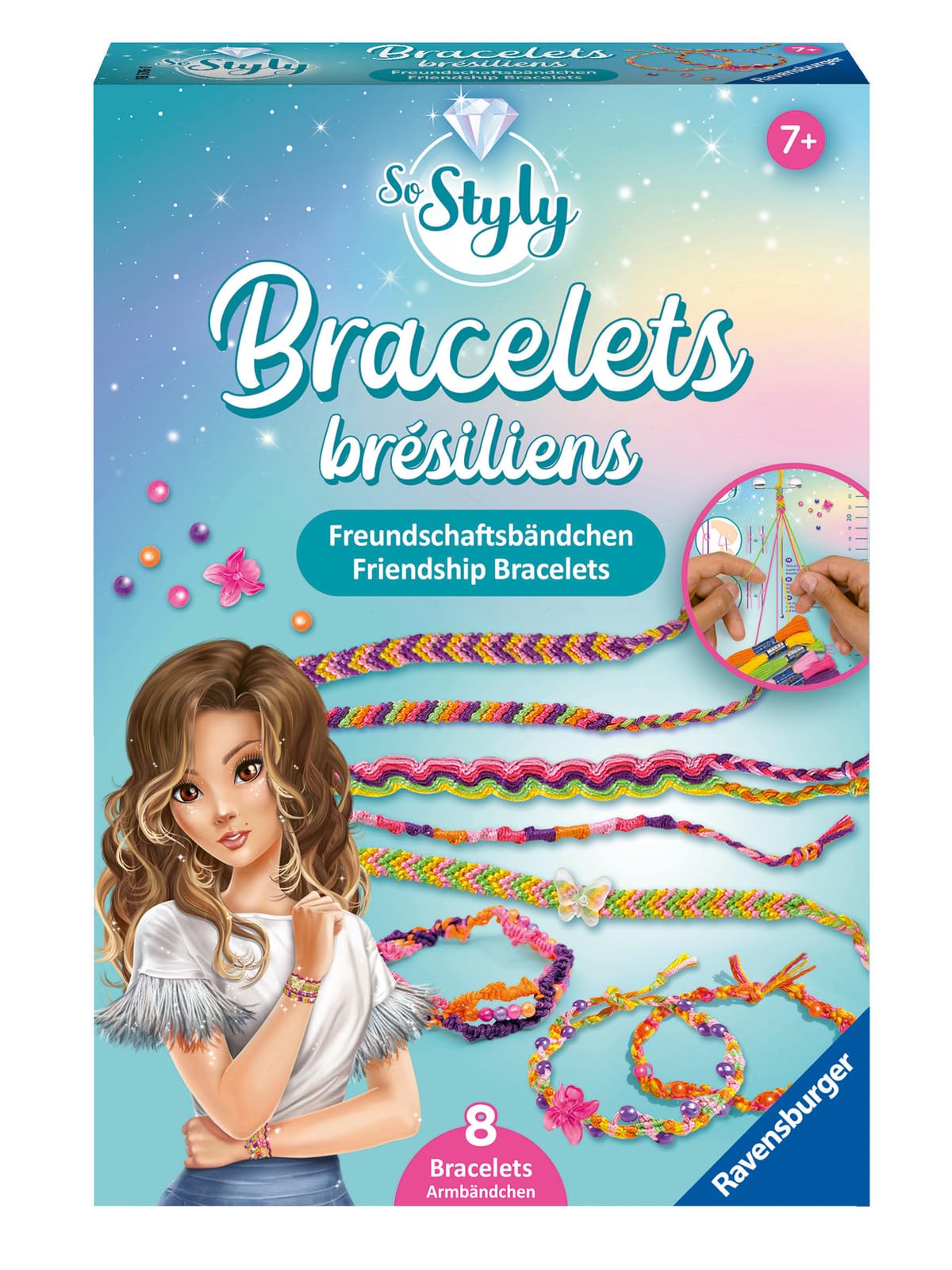 Ravensburger – Kit Bracelets Brésiliens So Styly – Dès 7 ans - 8 réalisations – 6 couleurs de fil - 70 Perles - Création de Bijoux - Bracelets d'amitié - Activité Créative – 18376
