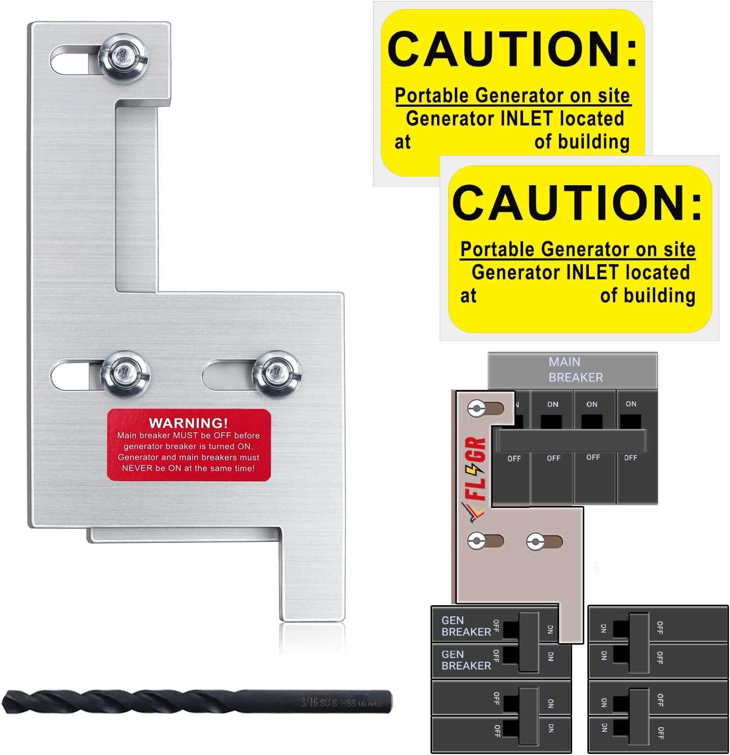 Generator Interlock Kit Compatible with GE General Electeric Vertical Main150 or 200 Amp Panels. 2 1/4" Spacing Between Main and Branch Breakers，Electrical Interlock Kit