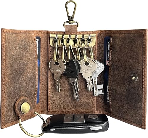 RUSTIC TOWN Llavero de cuero Llavero inteligente con lazo para llave de coche, bolsa delgada para llavero Práctico organizador de llaves para