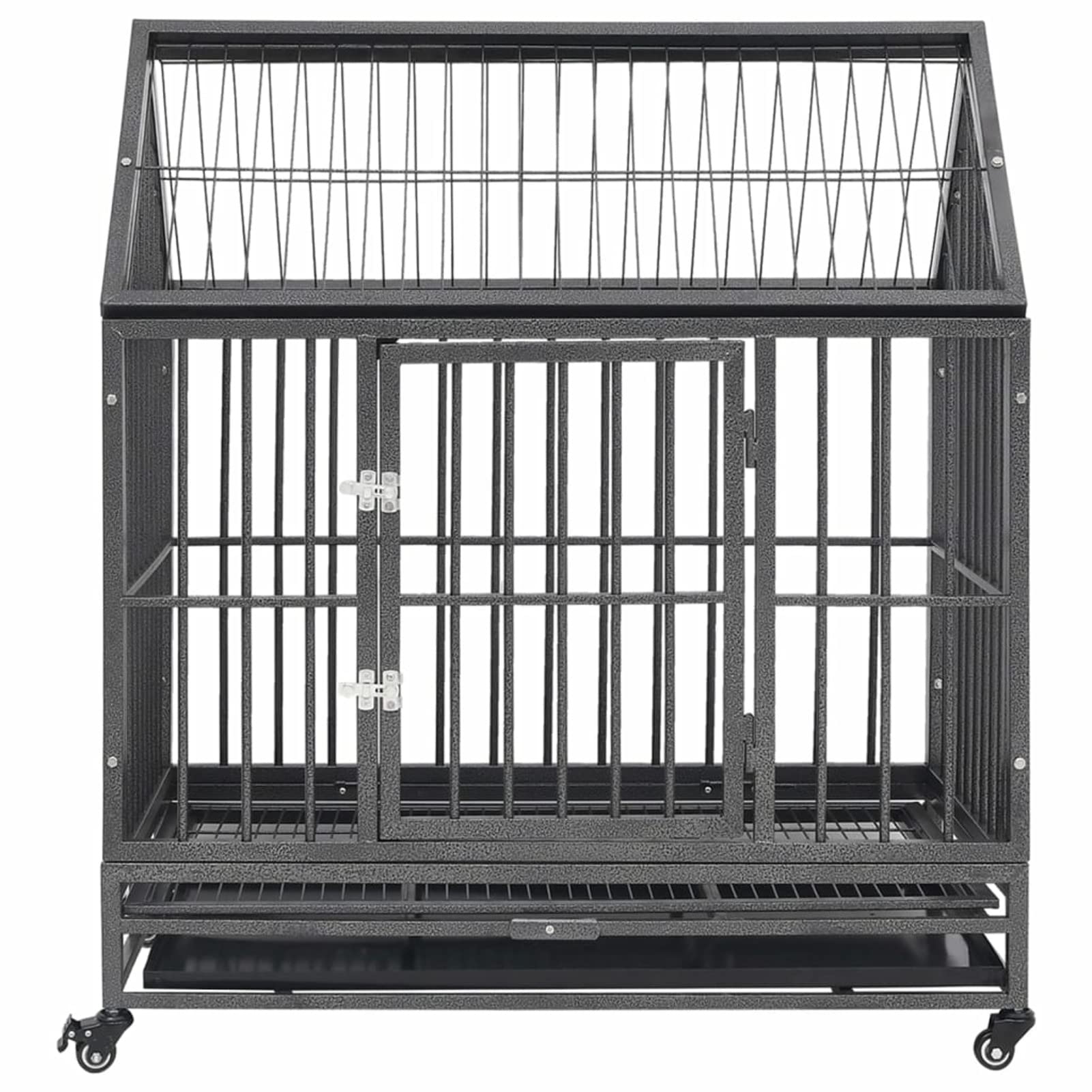 Homgoday Klatka dla psa klatka dla psa wewnętrzna Kennel dla psów klatki dla psów na zewnątrz ogrodzenie dla psów, klatka dla psa ze stalowymi kołami i dachem 92 x 62 x 106 cm