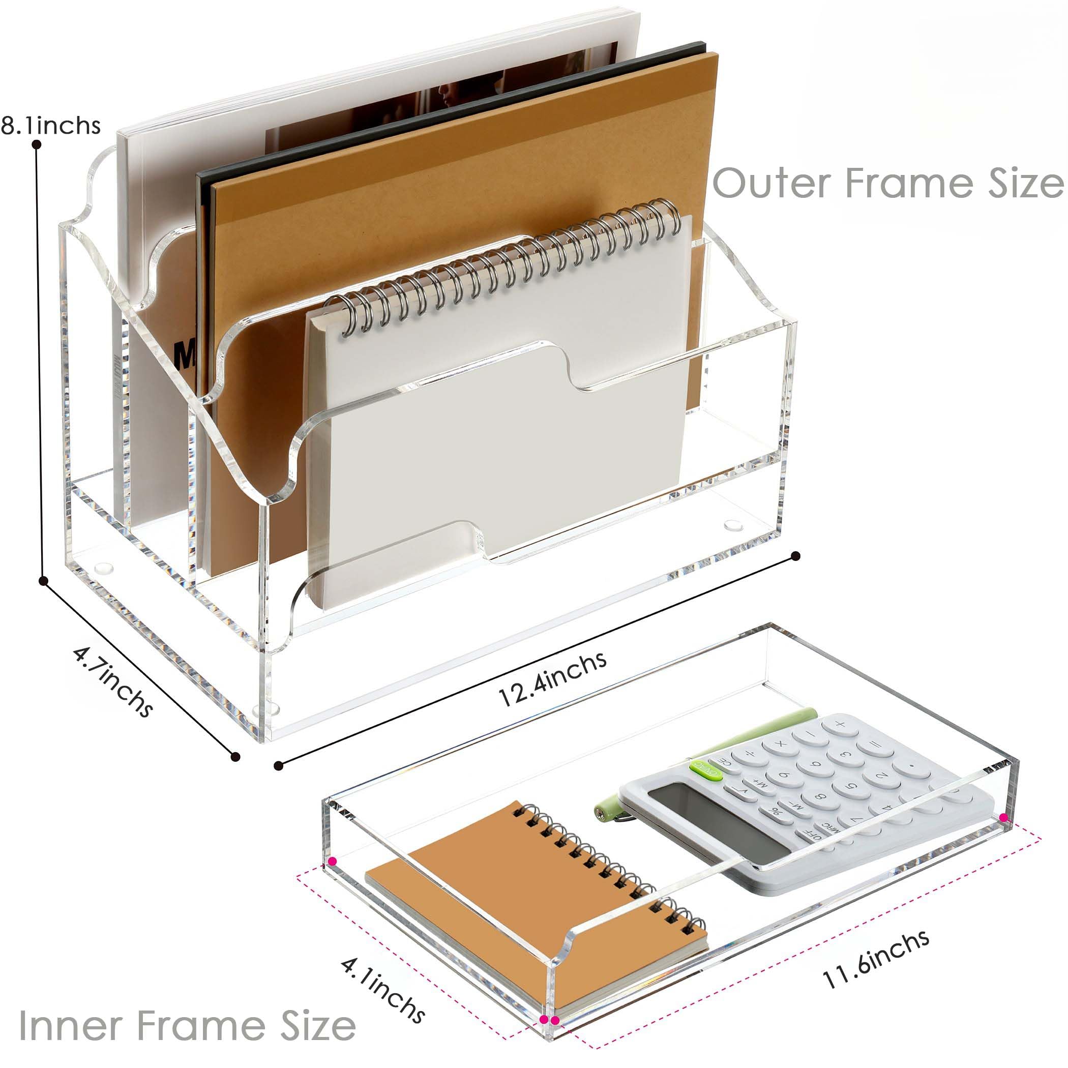 Organizer per posta in acrilico trasparente con cassetto, 4 scomparti, organizer da scrivania per cartelle Manila, forniture per ufficio, banconote e lettere, elegante portaoggetti da tavolo per casa