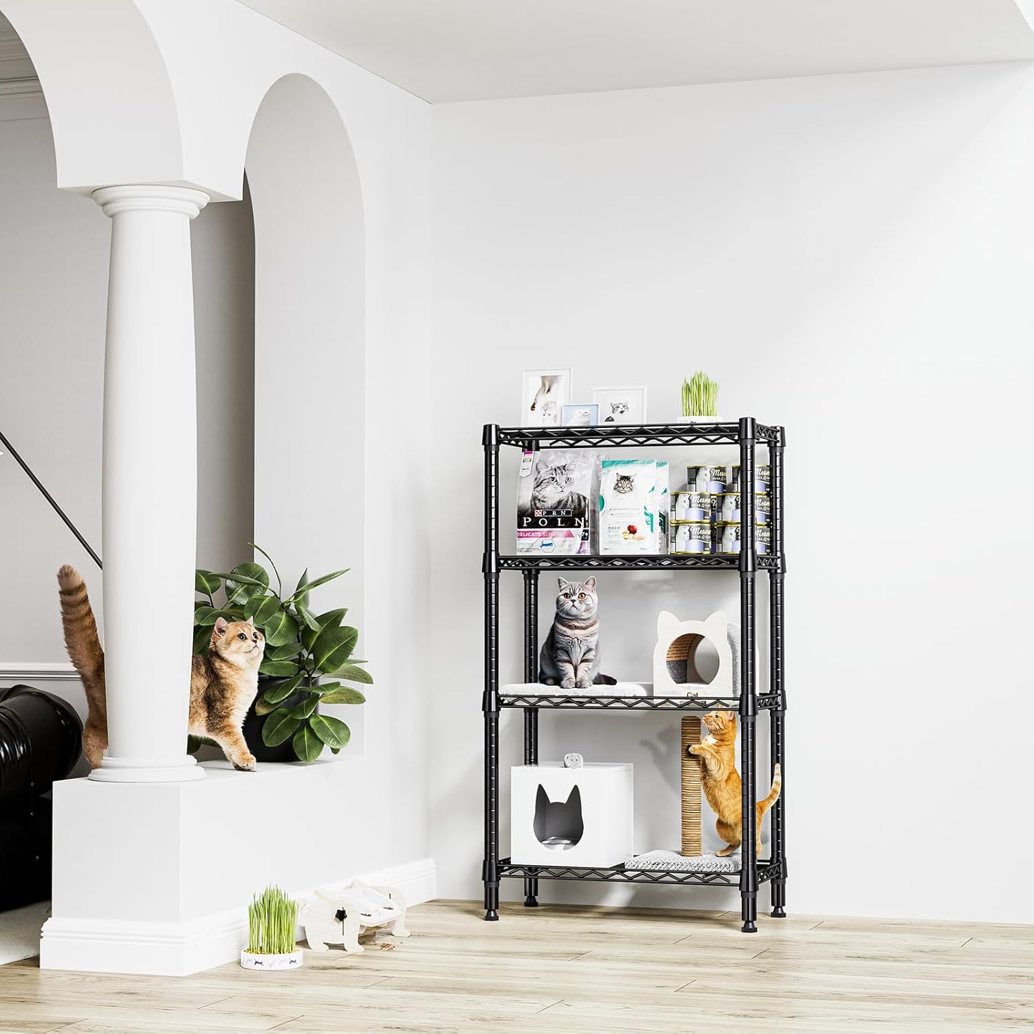 1000 lbs 4 Tier Shelf Metal Storage Shelves Wire Rack Closet Organizers for Garage Kitchen Bathroom Laundry Black 11.8 D x 25.6 W x 45.5 H