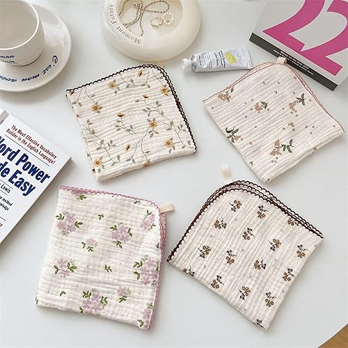 Miniatura 3 de BuLuTu Lindas toallas de limpieza de muselina de algodón floral para el hogar y la cocina, paquete de 4 trapos de limpieza  11 x 11 pulgadas, 100%