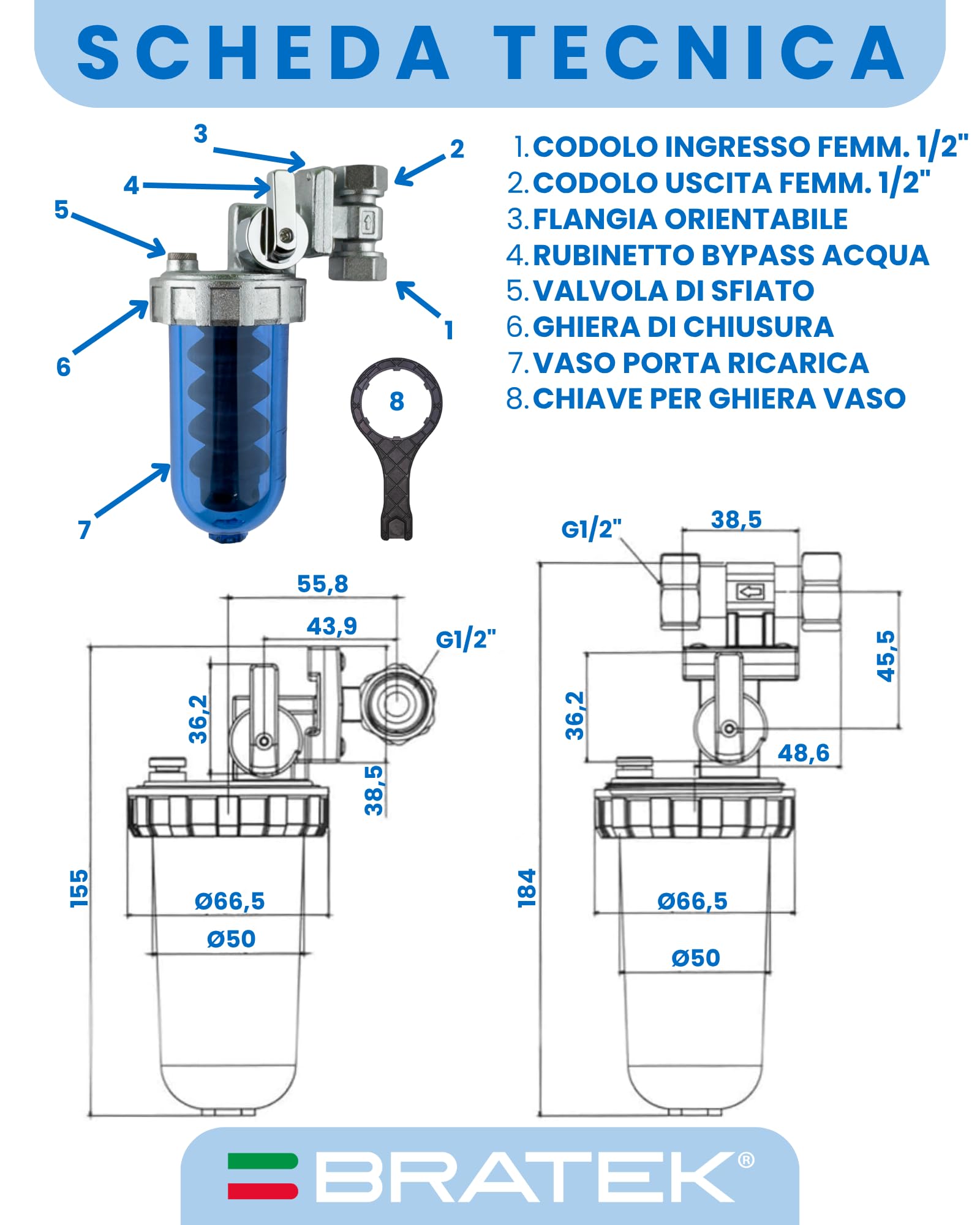 Bratek Kit Salva Caldaia a Condensazione con Defangatore Magnetico, Neutralizzatore Condensa Acida, Dosatore Polifosfati, 7 Cartucce di Ricarica - Protegge la Caldaia da Ruggine, Sabbia, Calcare