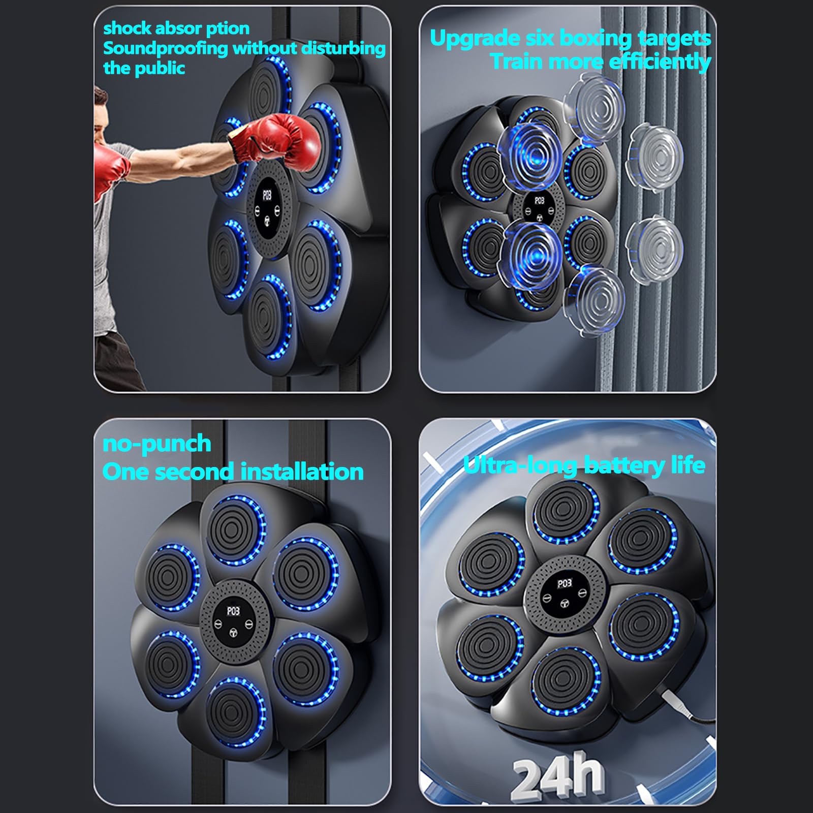 PZCC Machine à Boxe Musicale, 2024 Nouvelle Machine de Boxe Murale Intelligente -Bluetooth avec Gants de Boxe Adultes Enfants, 9 Le Mode de Vitesse et de décompte