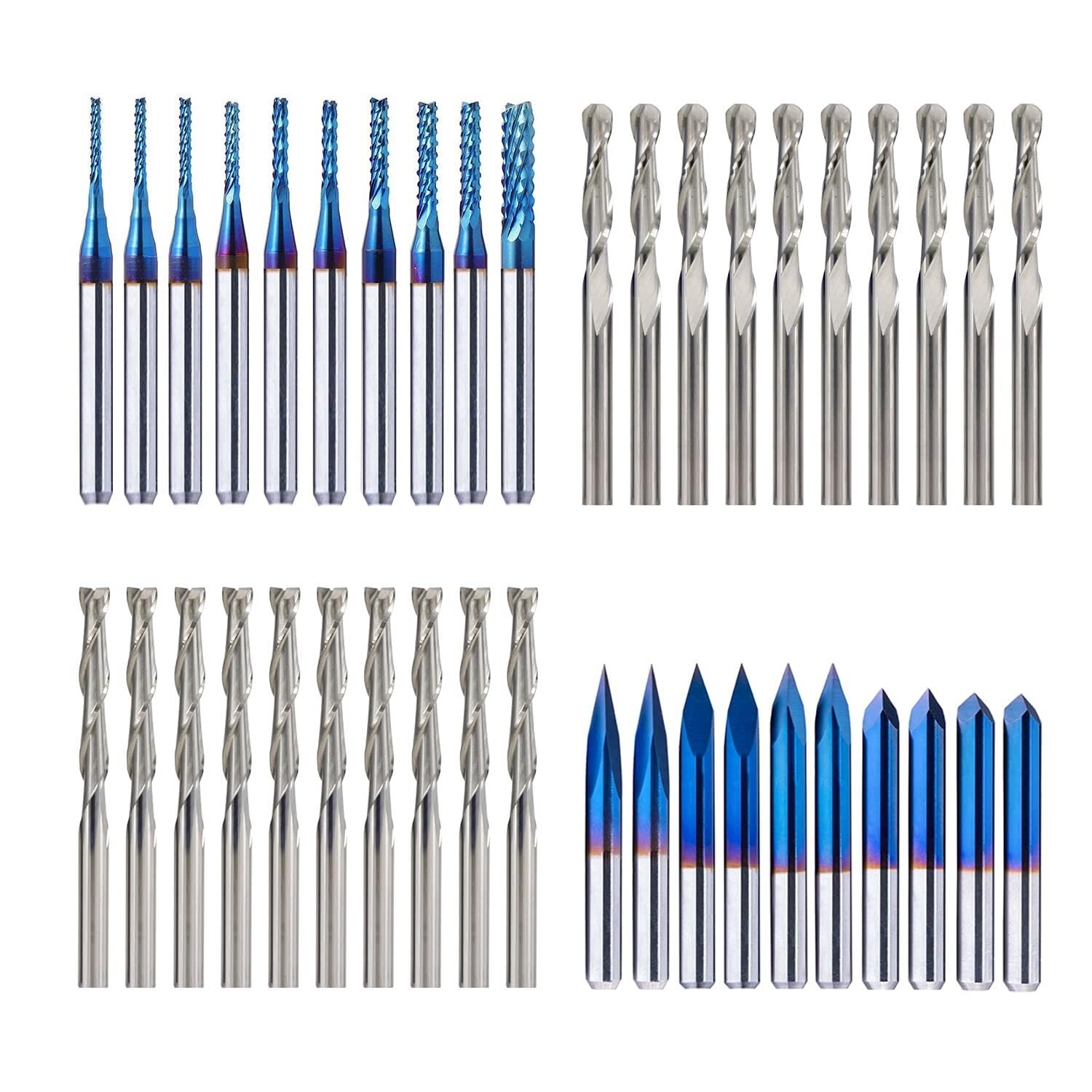 Kit de 40 Fresas CNC, Vástago de 1/8", Carburo de Tungsteno, para Grabado y Fresado en Madera, Acrílico, PVC