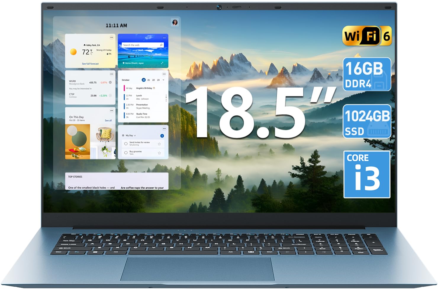 SGIN 18.5 Inch Laptops Computer, 16GB RAM 1024GB SSD Ordinateur Portable Win 11 Laptop, Core i3 Processor, 180° Open Angle, Type-C, 8000mAh, WiFi 6, HDMI, for Business and Students(Gray)