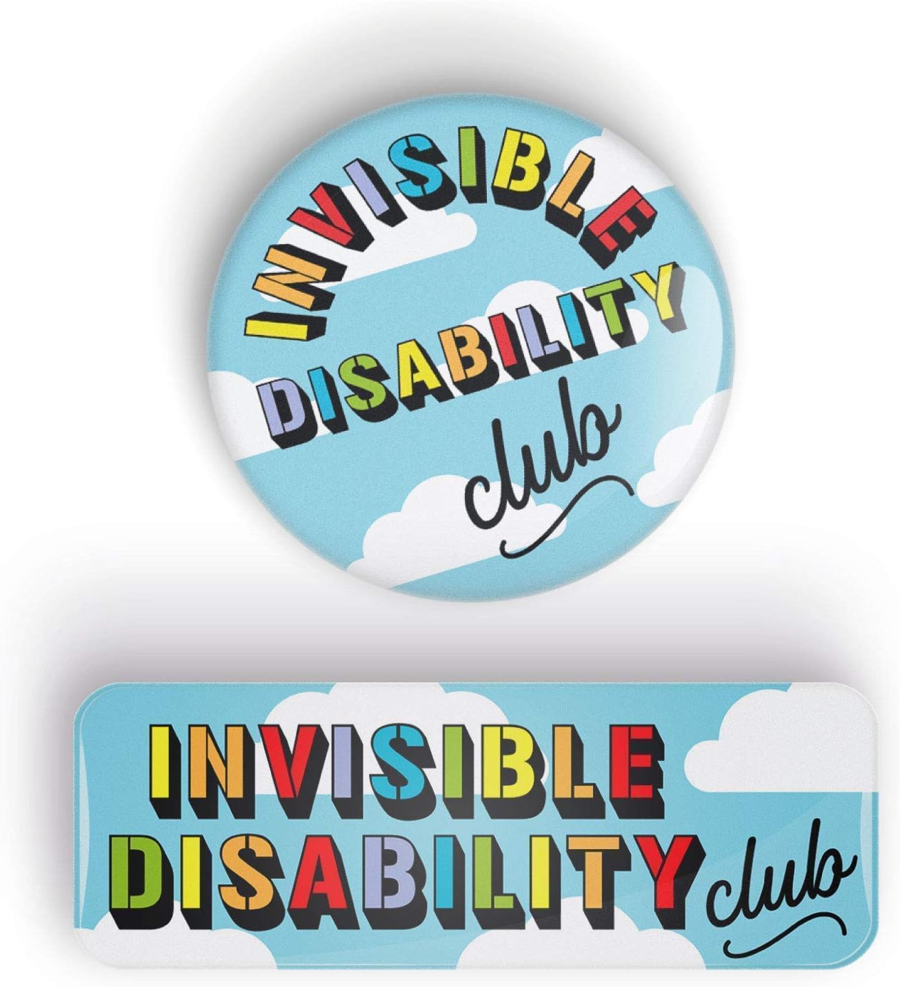 INVISIBLE DISABILITY CLUB rainbow pin badge button - pinback or fridge magnet
