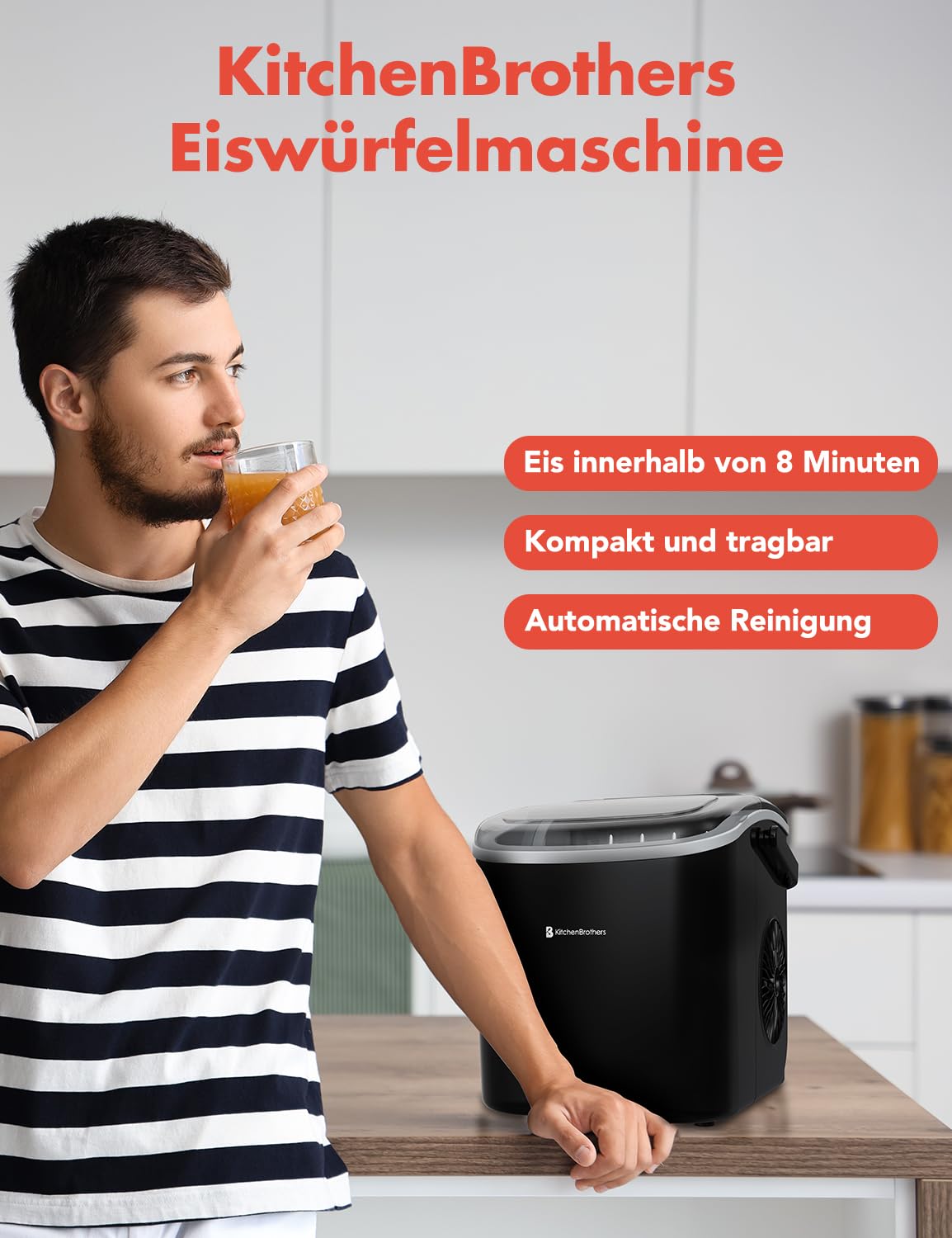 KitchenBrothers Eiswürfelmaschine Klein - Crushed Ice Maschine - Eiswürfel Maschine, Würfel - Ice Cube Maker - Eiswürfelbereiter - Ice Maker - Eiswürfelmaschinen - Ice Crusher - Eiscrusher