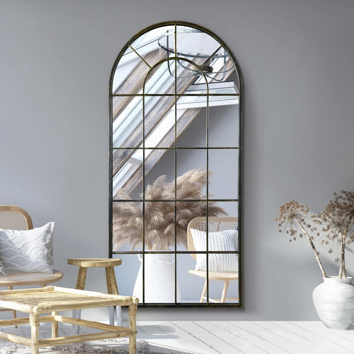 Mirroroutlet ArcusAntique Black Framed Arched Window Leaner / Wall Mirror 71" X 33.5" (180X85Cm) from B&Q