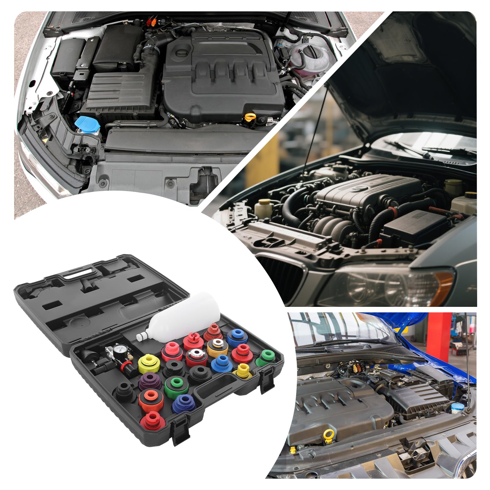 Juego de recarga de aceite de motor, 24 piezas, universal para Audi, BMW, Mercedes VW, cambio de aceite, limpio y sencillo, con embudo de 2 L, adaptador, bolsa de transporte, taller y bricolaje