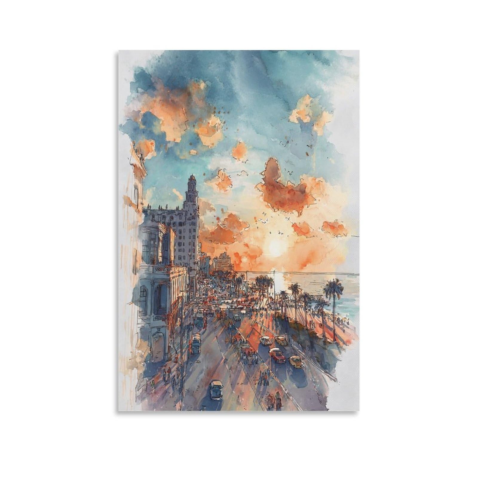 LCYNNH San Diego Watercolor Painting 20x30inch(50x75cm) Vintage Travel Poster Watercolor Canvas Art