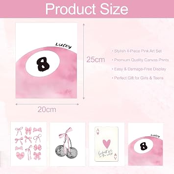 ANBOO Pink Room Decor Wall Art 25 × 20 cm Aesthetic Bedroom Decor Pink Wall Prints Aesthetic Poster for Bedroom Cute Stuff for Teen Girls Preppy Room Decor, Coquette Decor, Girly Stuff, 4Pcs