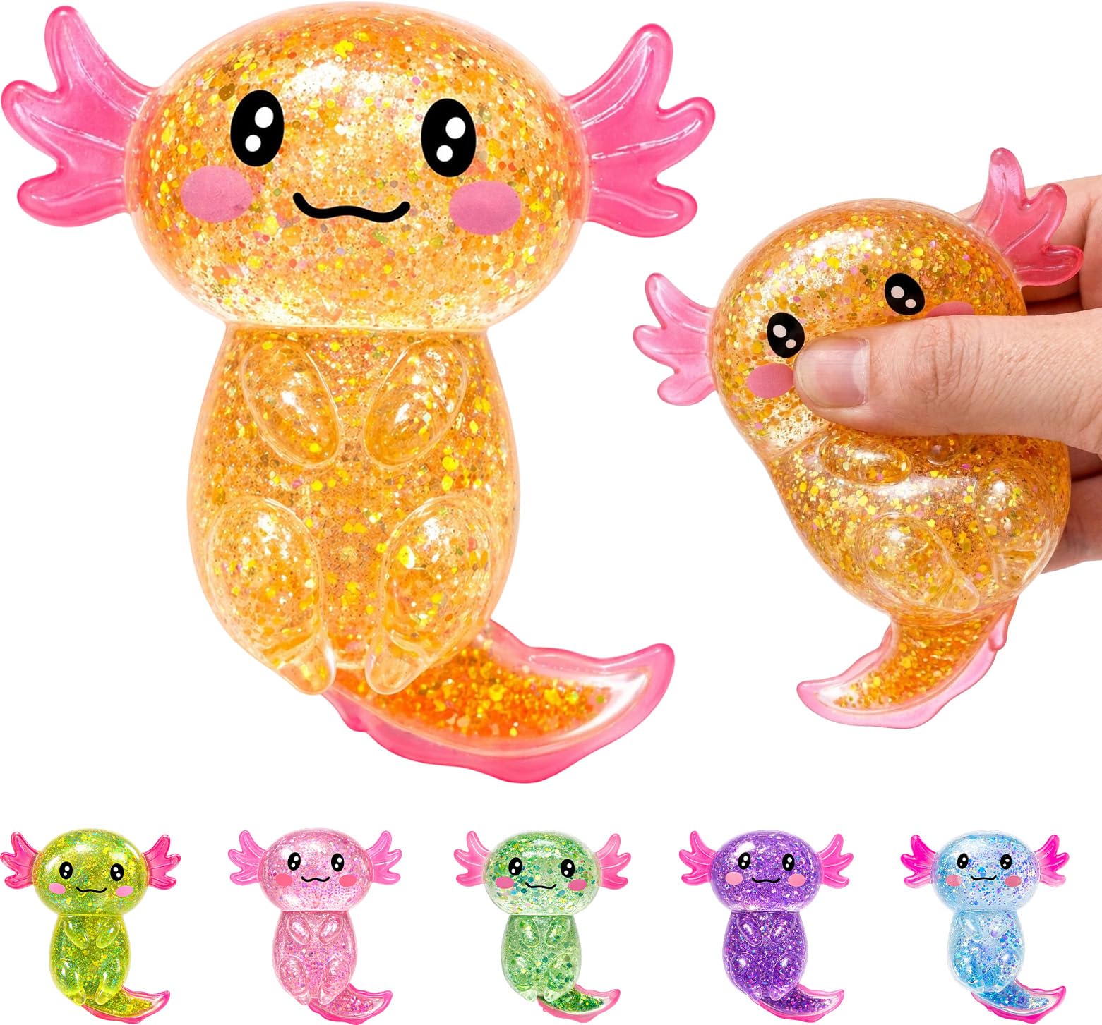 Axolotl Squish‑textured Stress Relief Item, Cute Malt Sugar Sensory Hand‑held Object for Adults, Soft Handheld Stress Ball for Anxiety Relief, Focus & Party Supplies（Orange）