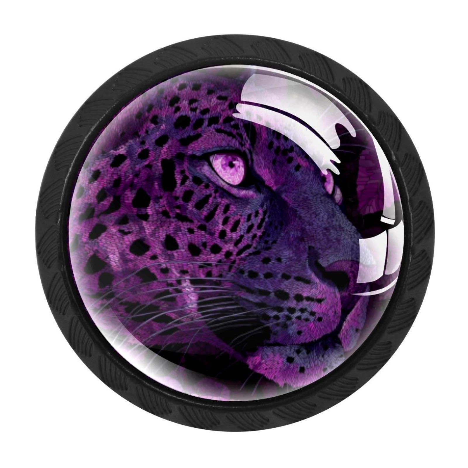 CHENZZZZ 4 Pack Purple Leopard Kitchen Cabinet Knobs Drawer Knobs Dresser Knobs Matte Black Zinc Knobs Drawer Pulls Door Knobs Dresser Drawer Handles Knobs for Dresser Drawers