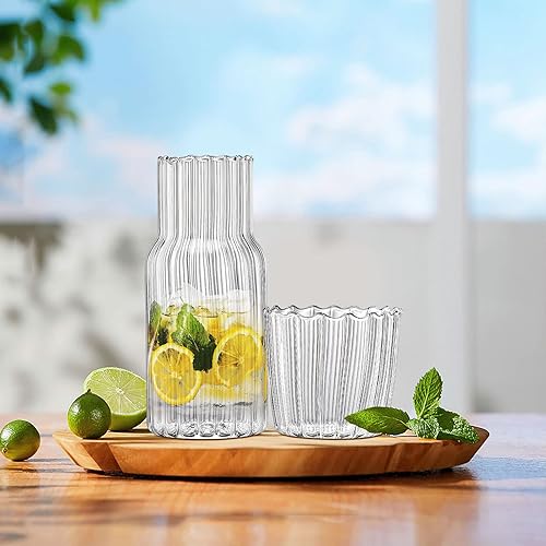 Miniatura 6 de Mokylor Tetera fría creativa, jarra de agua acanalada transparente con vaso de vidrio, utensilio para beber de gran capacidad, jarra y juego de