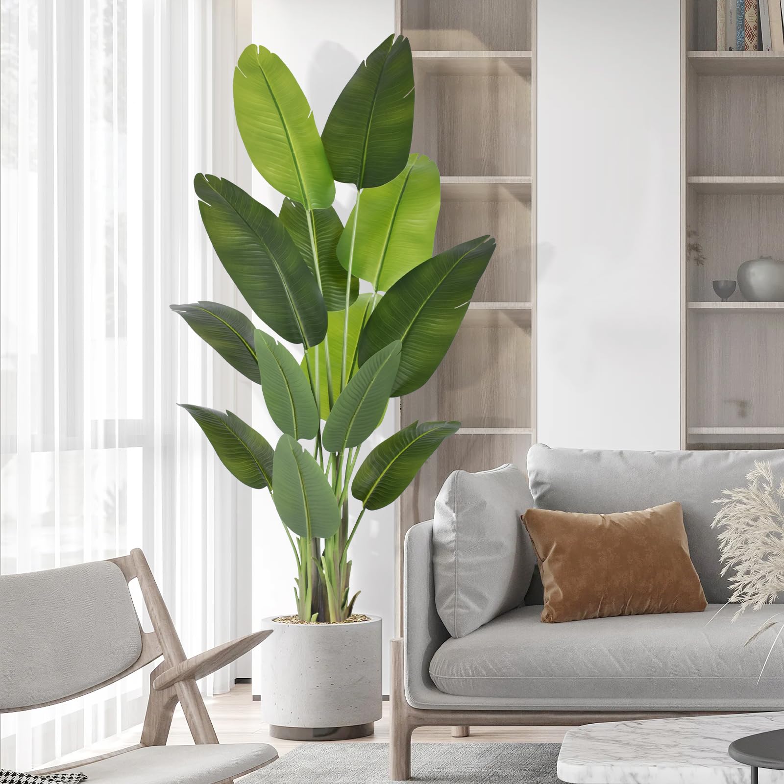 Plante Artificielle Oiseau de Paradis 180cm bananier artificiel avec 13 Feuilles Pour Plantes Artificielles Interieur Exterieur avec Pot Blanc Pour Decoration Maison en Salon Bureau Jardin Deco