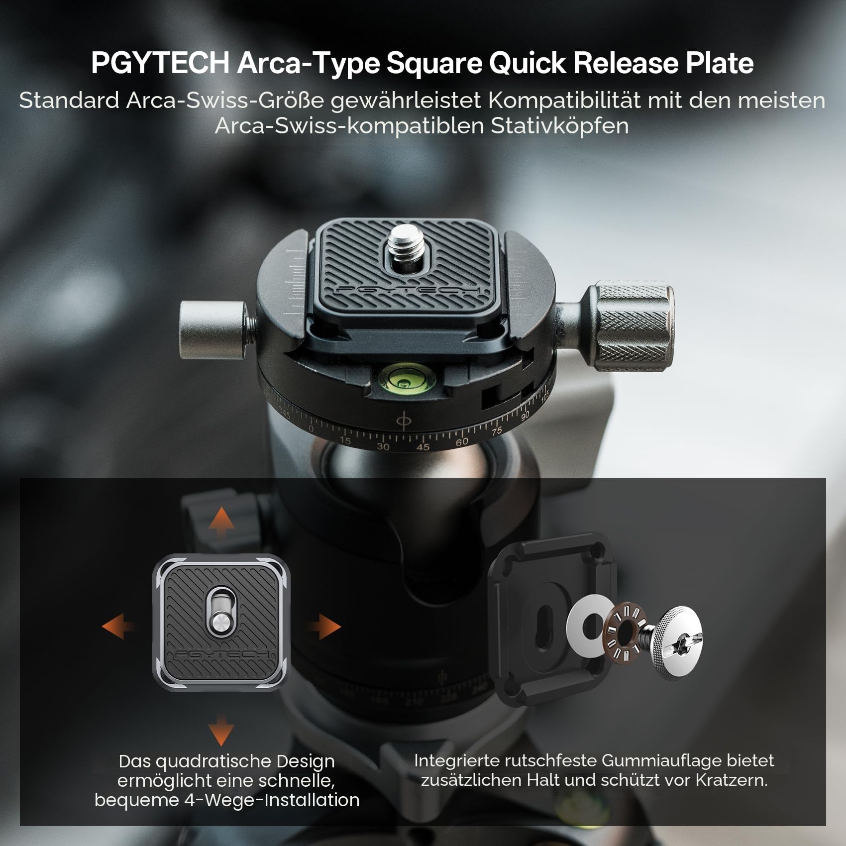 PGYTECH Kamera Schultergurt Montage Schnellspannklemme & Platten-Kit, Aluminiumlegierung Arca Swiss Platte Kameraadapter-Basis für Schultergurte, Stative und Stabilisatoren (Klemme + Platte)