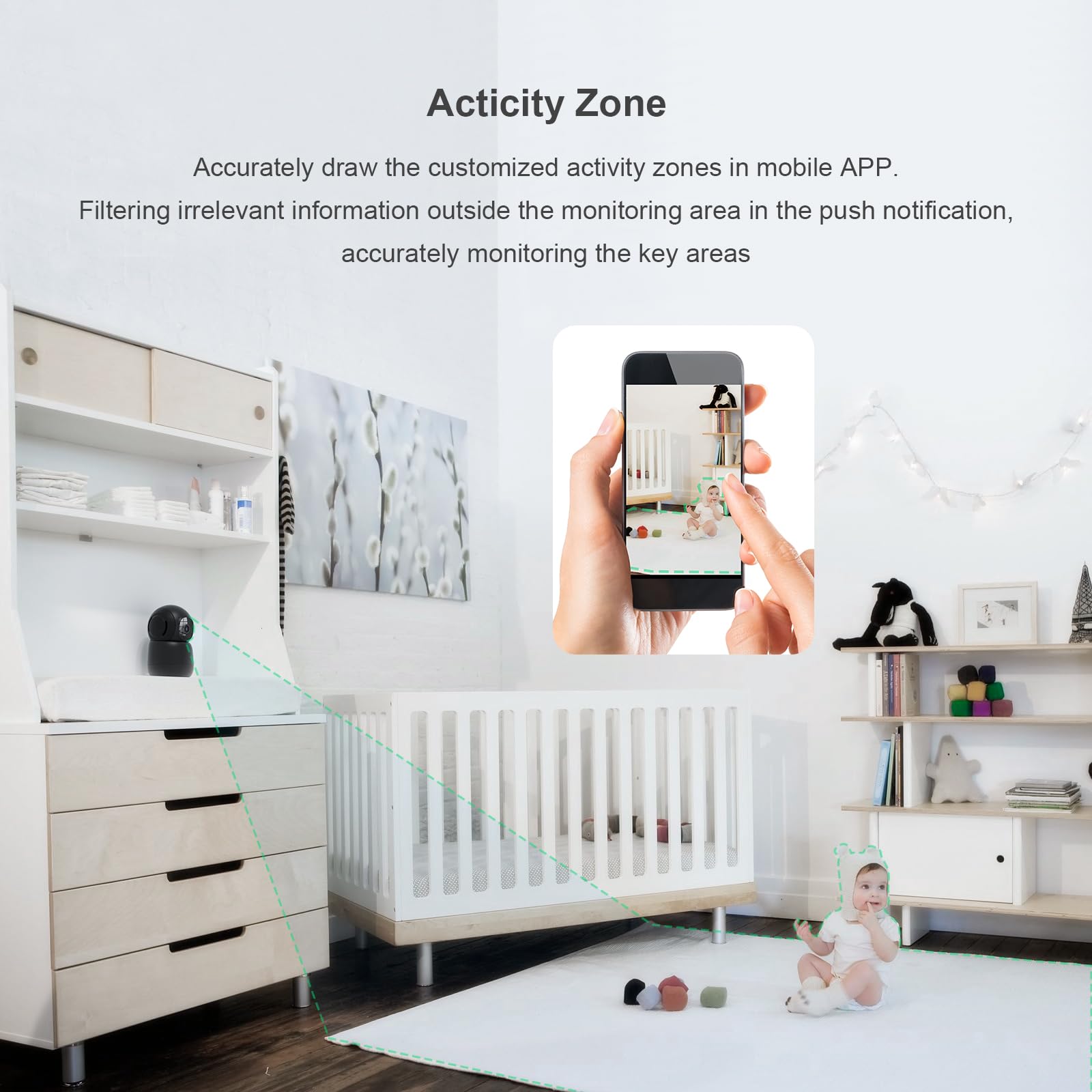 Telecamera per interni, 2K per la sicurezza domestica con app di rilevamento del movimento, allarme di monitoraggio automatico, avviso dal vivo pianificazione posizione predefinita