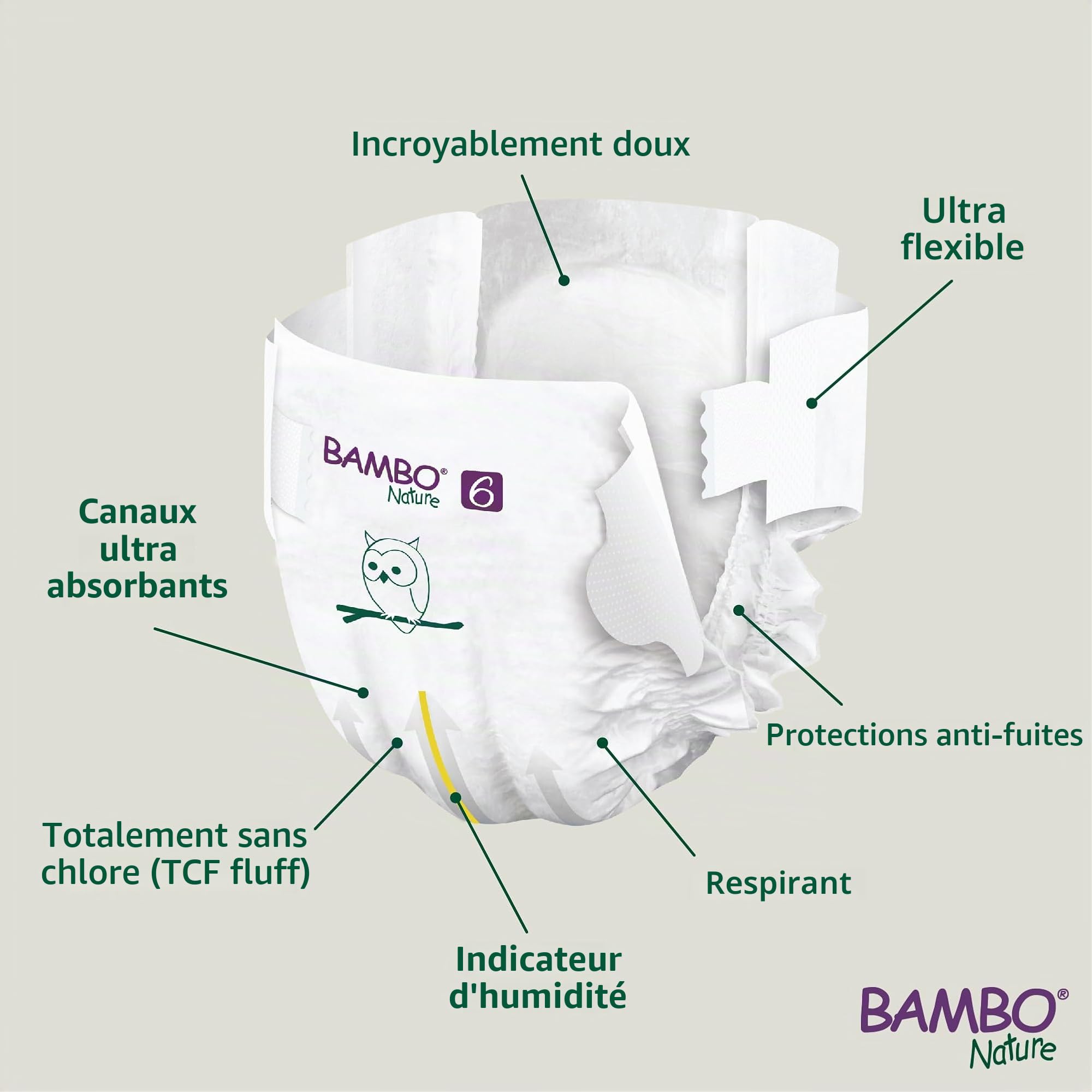 Bambo Nature Couches écologiques de qualité supérieure, couches durables étiquetées écologiques, protection améliorée contre les fuites, couches sûres et confortables pour bébé, sûres et confortables