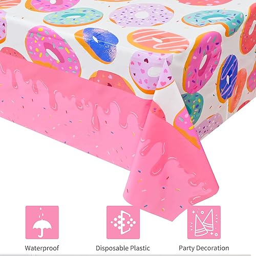 Miniatura 3 de 2 manteles de plástico con forma de dona y postre de 87 x 51 pulgadas, para decoración de fiesta de cumpleaños