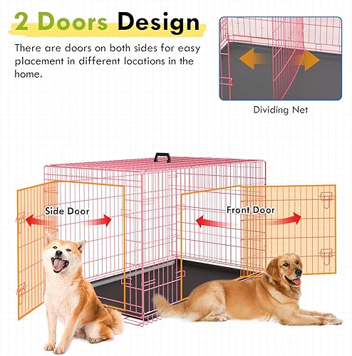 Miniatura 2 de PayLessHere Jaula grande para perros medianos y grandes, jaula de metal para perros de doble puerta, plegable, para interiores y exteriores, con