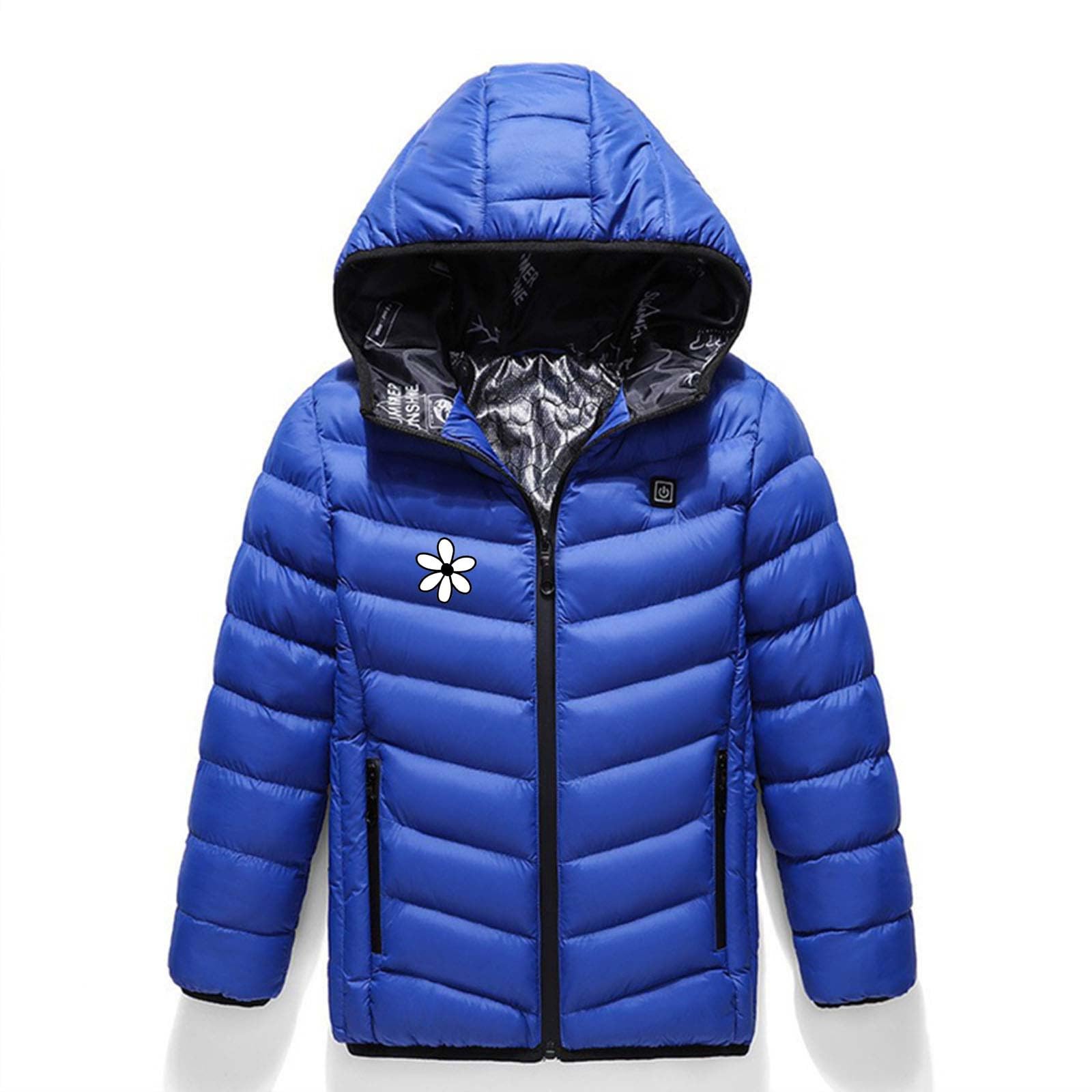 Veste Chauffant Enfants Electrique USB Garçons Filles Manteau Doudoune Chauffant avec 3 Zones de Chauffage avec Manches Longues et Capuche pour Camping Coupe-Vent Imperméable Ski Chasse camping