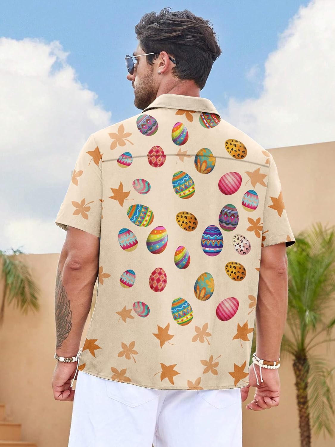 Easter Shirts for Men Funny Easter Eggs Bunny Carrot Print Hawaiian Button Dress Casual Shirts Loose Fit - Image 6