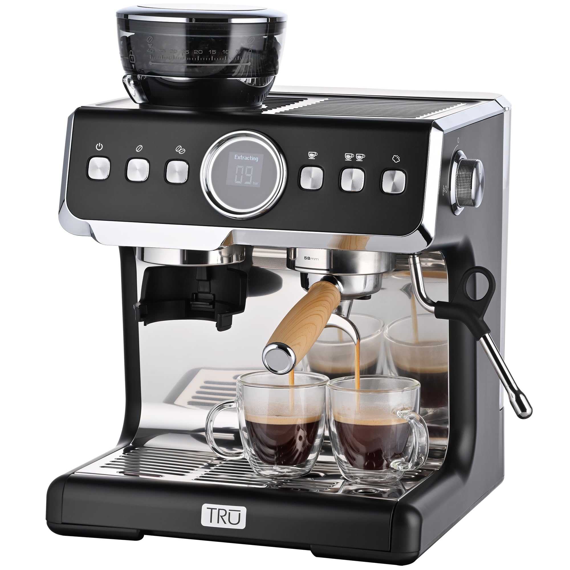 Tru Fully Automatic 19 Bar Espresso Machine with Grinder