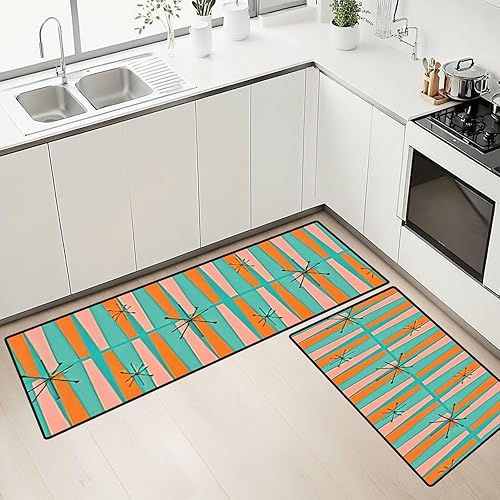 Juego de alfombras de cocina de los años 50, diseño moderno de mediados de siglo, sin costuras, tapete de cocina para piso, antideslizante, lavable,
