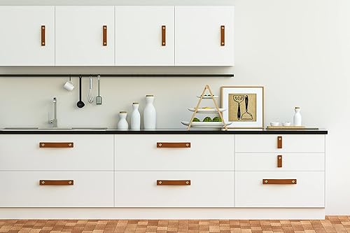 Miniatura 5 de Tiradores de cuero para cajones, 6 pomos de cuero para gabinete, asas suaves, paso de agujero ajustable, adecuado para sala de estar, dormitorio,