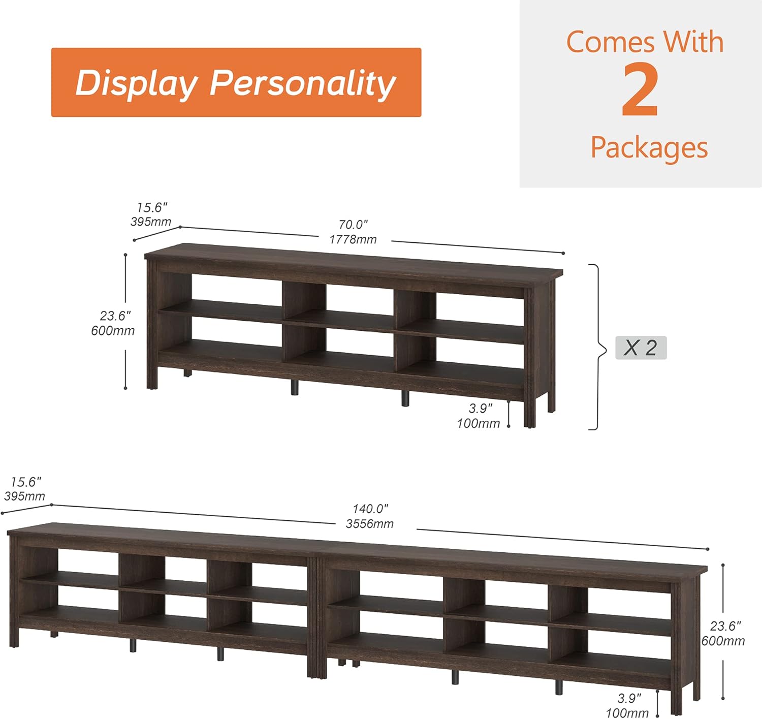 WAMPAT Classic TV Stand for 100 Inch TV, Espresso Entertainment Center for 80 85 90 inch TV Console Table with 12 Cubby Storage for Living Room Bedroom