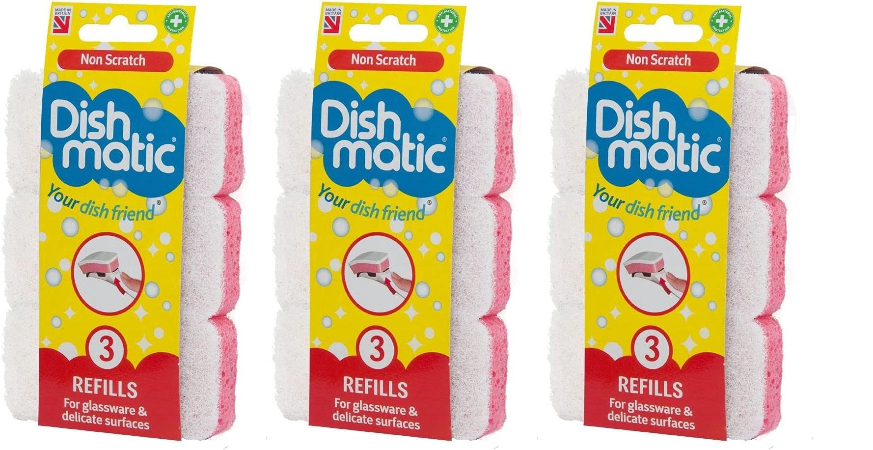 Replacement Dish Washing Fillable Washing up Brush Heavy Duty, General, Non Scratch Refill Sponges Cleaning Scourer by UKDD® (3 x3 = 9 White Refills (Non Scratch))