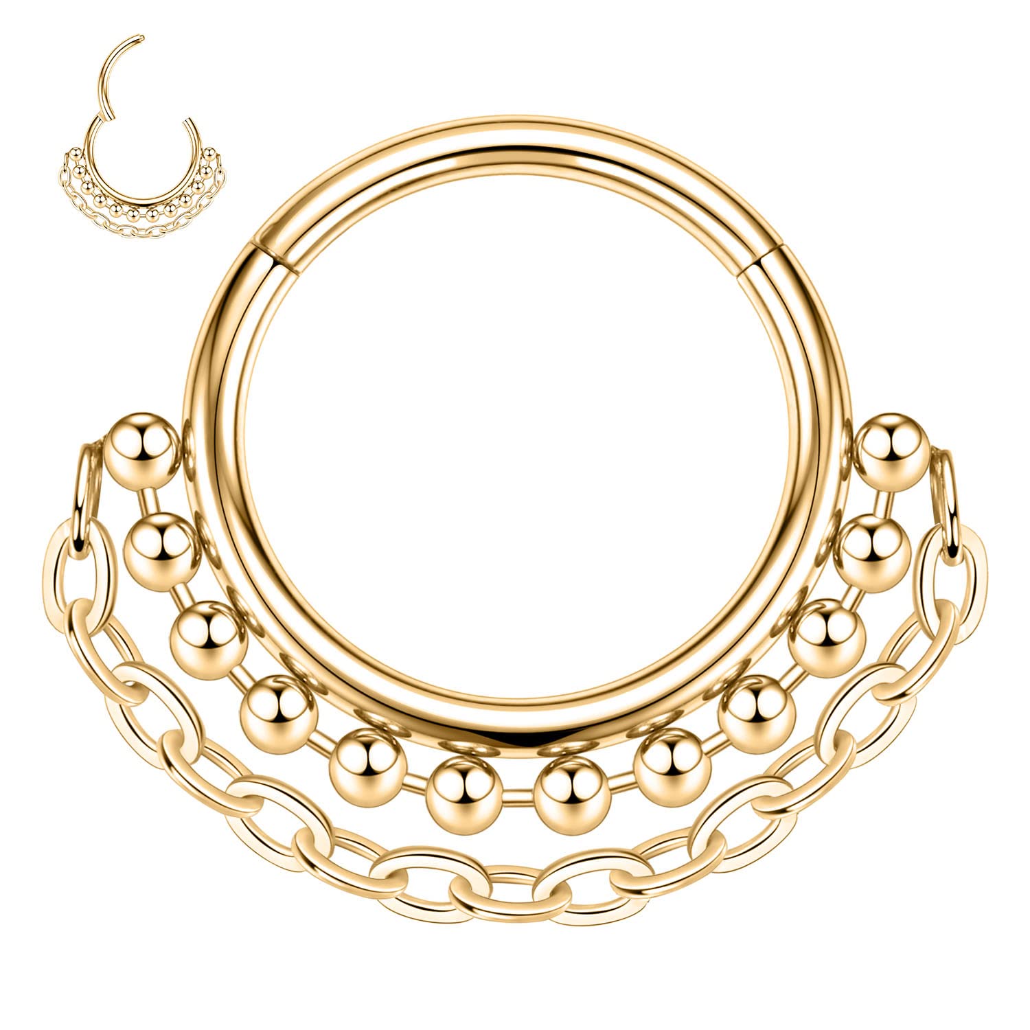 PEAKLINK 16G Hinged Septum Clicker Ring Nose Ring Surgical Steel Daith Earrings Conch Daith Rook Tragus Piercing Jewelry Small Hoop Earring