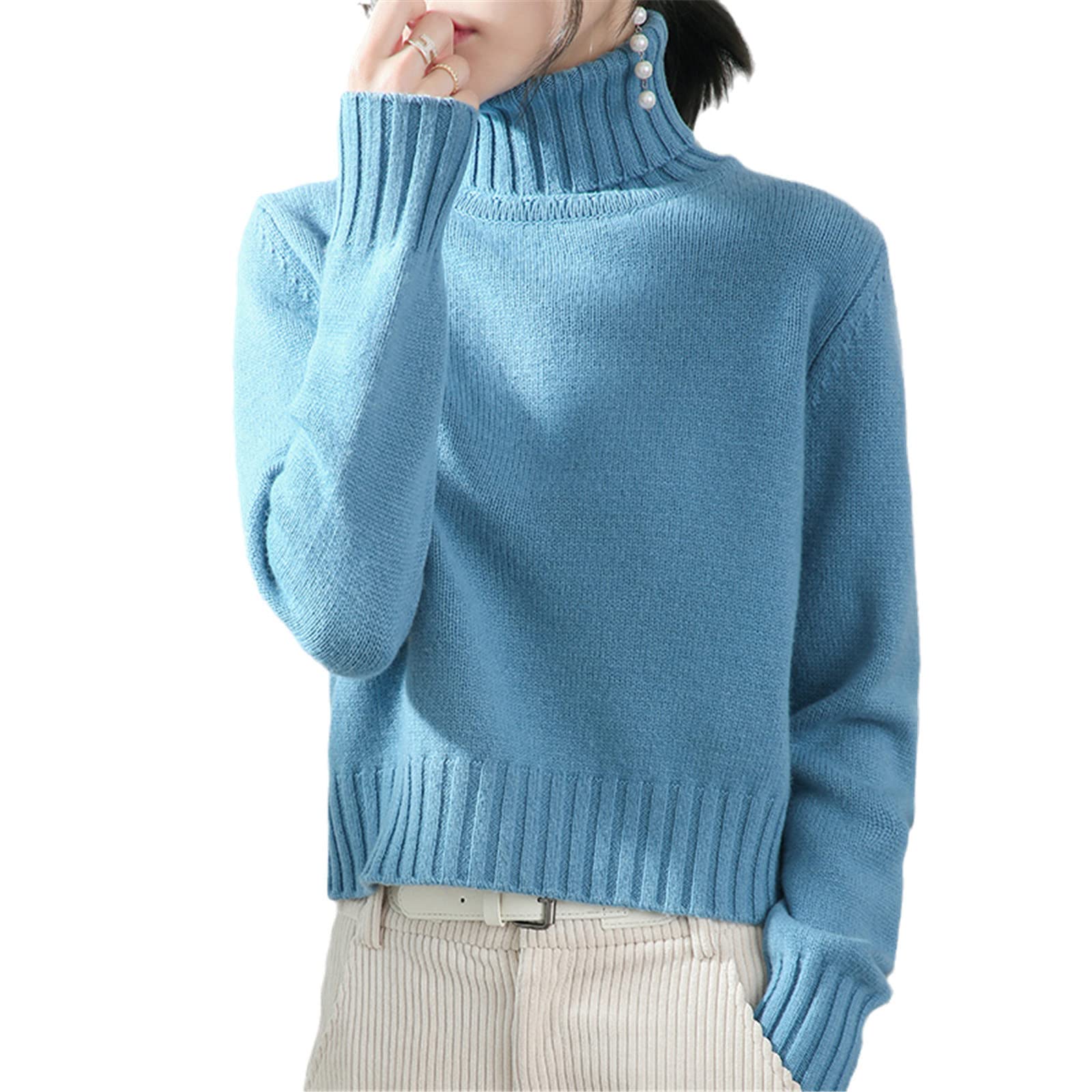 Kelsiop Camicia a maglia calda del fondo lavorato a maglia calda del pullover del maglione del cachemire della lana 100%