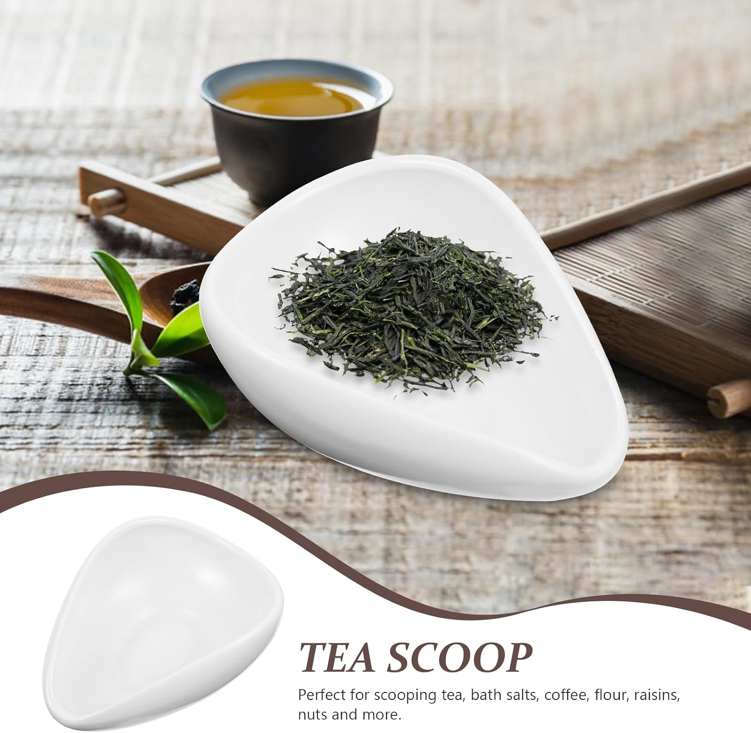 BESTonZON White Porcelain Cha Vessel, 3.9x2.9 inch Coffee Beans Dosing Cup, White Porcelain Cha Ice Scoop Sugar Spoon Tea Scoop Vessel