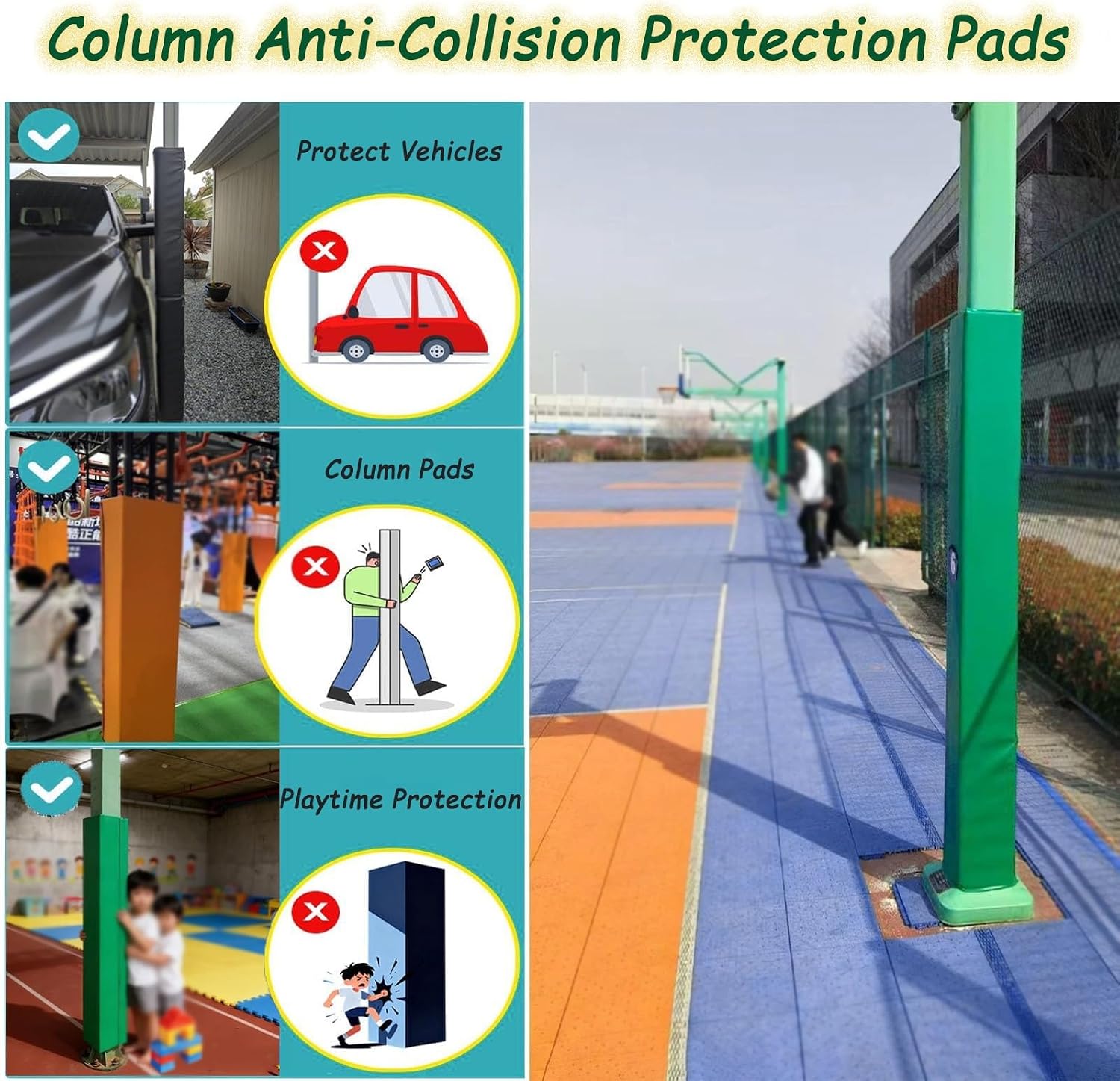 Pole Collision Padding for Indoor Outdoor,Stick on Post Protective Covers Waterproof to Wrap Around All Sides,Playtime Protection Column Cushion Cover for Amusement Venue,Blue,6"x6"(15x15cm)