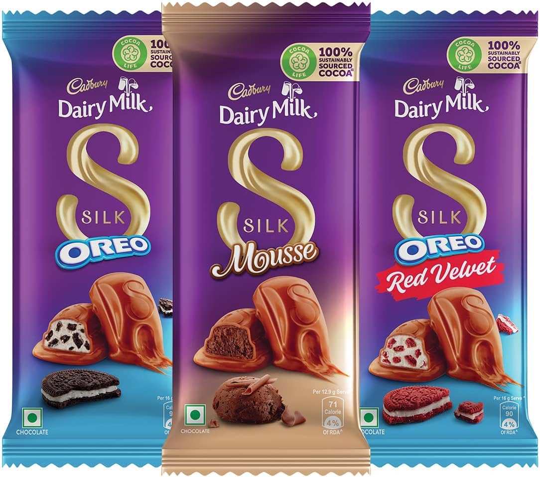 Cadbury Dairy Milk Silk Oreo 130 G, Dairy Milk Silk Red Velvet 130 G & Dairy Milk Silk Mousse 116 G Chocolate Bar, Pack Of 3