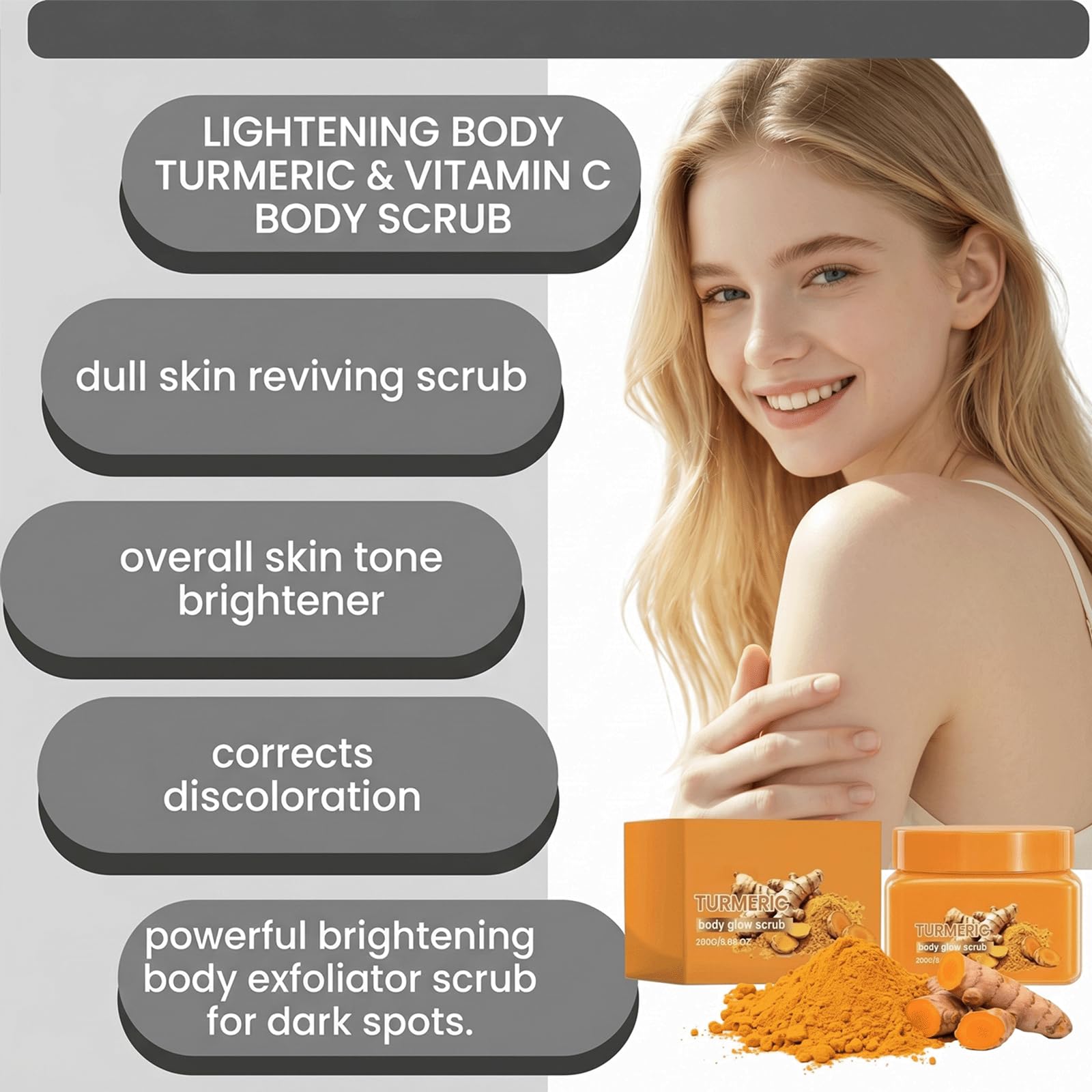 Curcuma e Vitamina C Scrub Corpo-Naturale Illuminante Esfoliante Corpo Peeling, Curcuma Illuminante Bikini Scrub per Dullness & Tono Disueto, Ginocchia Scure, Gomiti, Ascella Sbiancante (5 pezzi)