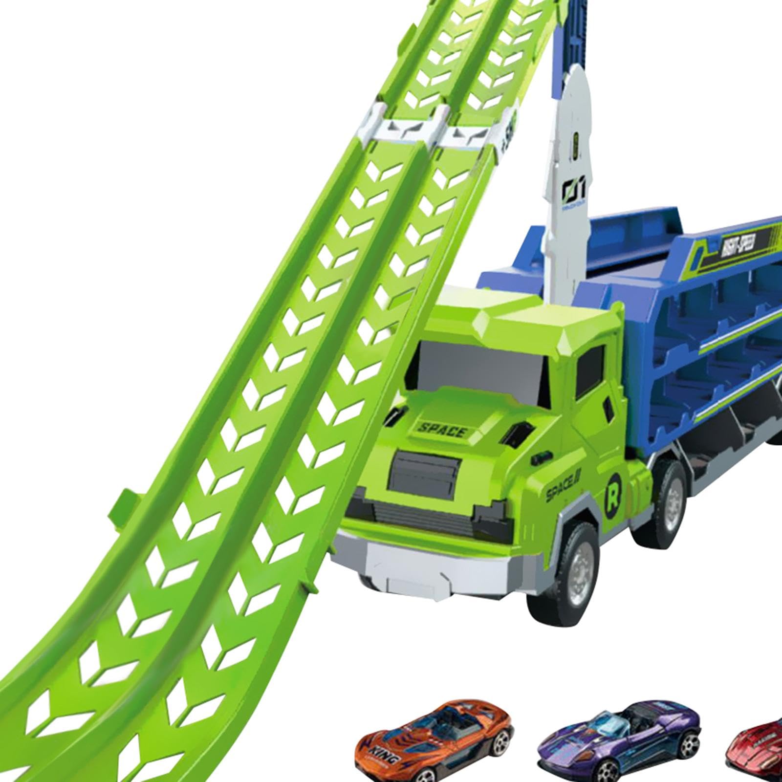 Camión Transportador de Coches de Juguete, Camión Megatransportador Transformable, Camión Transportador de Juguetes Plegable, Verde