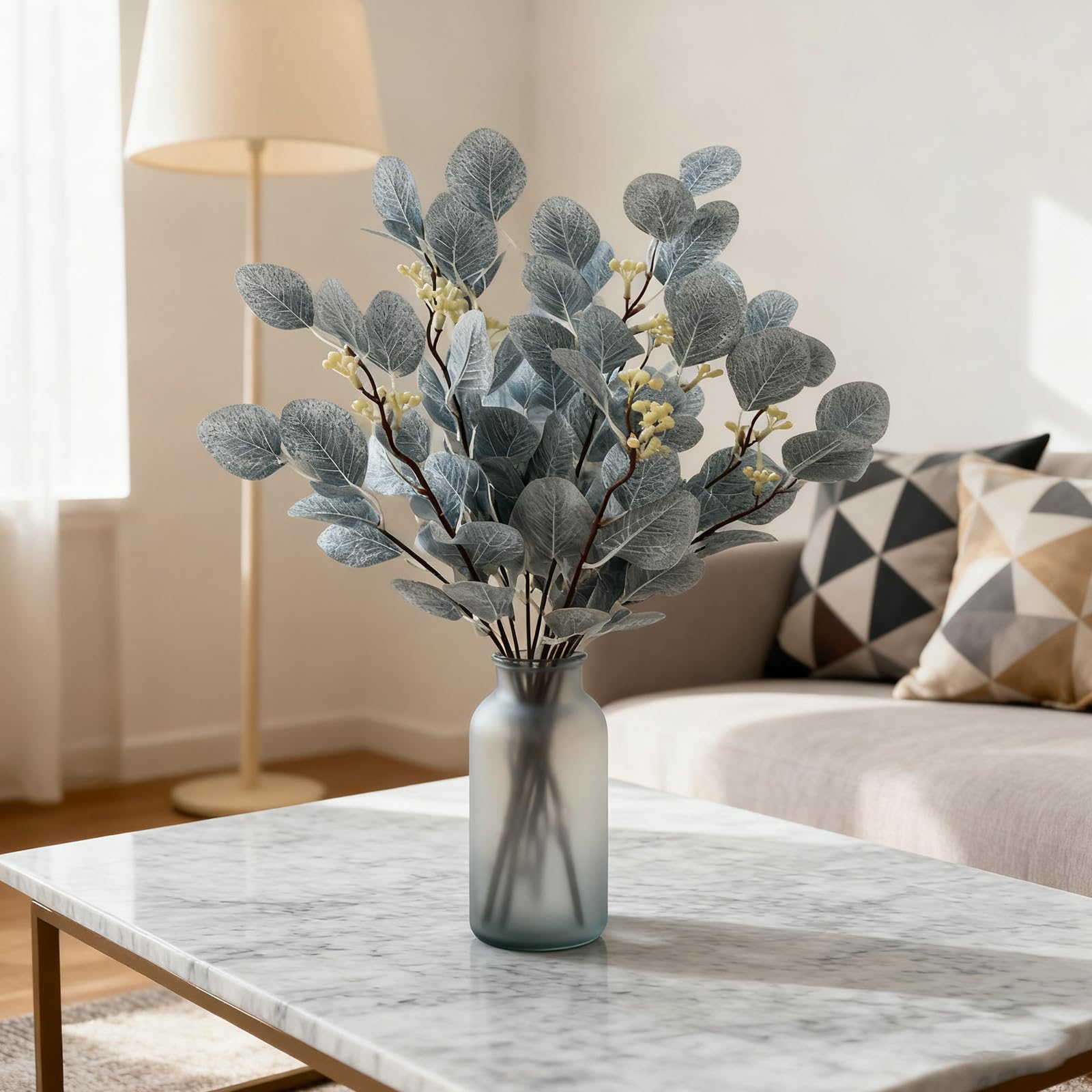 Steli di eucalipto fiori artificiali lunghi argento foglie di dollaro finto bouquet rami decorazione per la casa composizione floreale matrimonio tavolo festival fattoria feste Halloween Deco (blu)